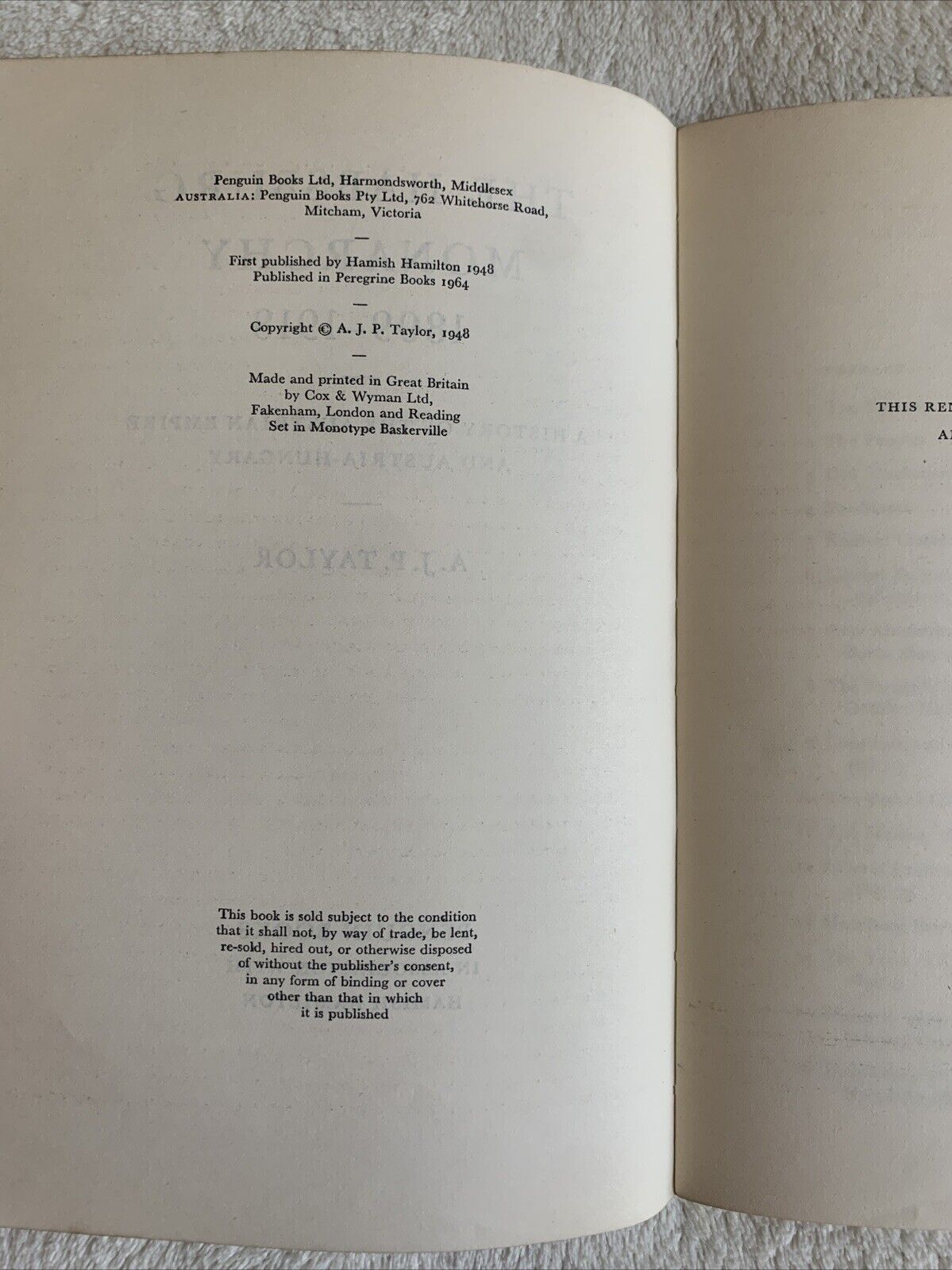 The Habsburg Monarchy A.J.P. Taylor  - Peregrine Book 1964
