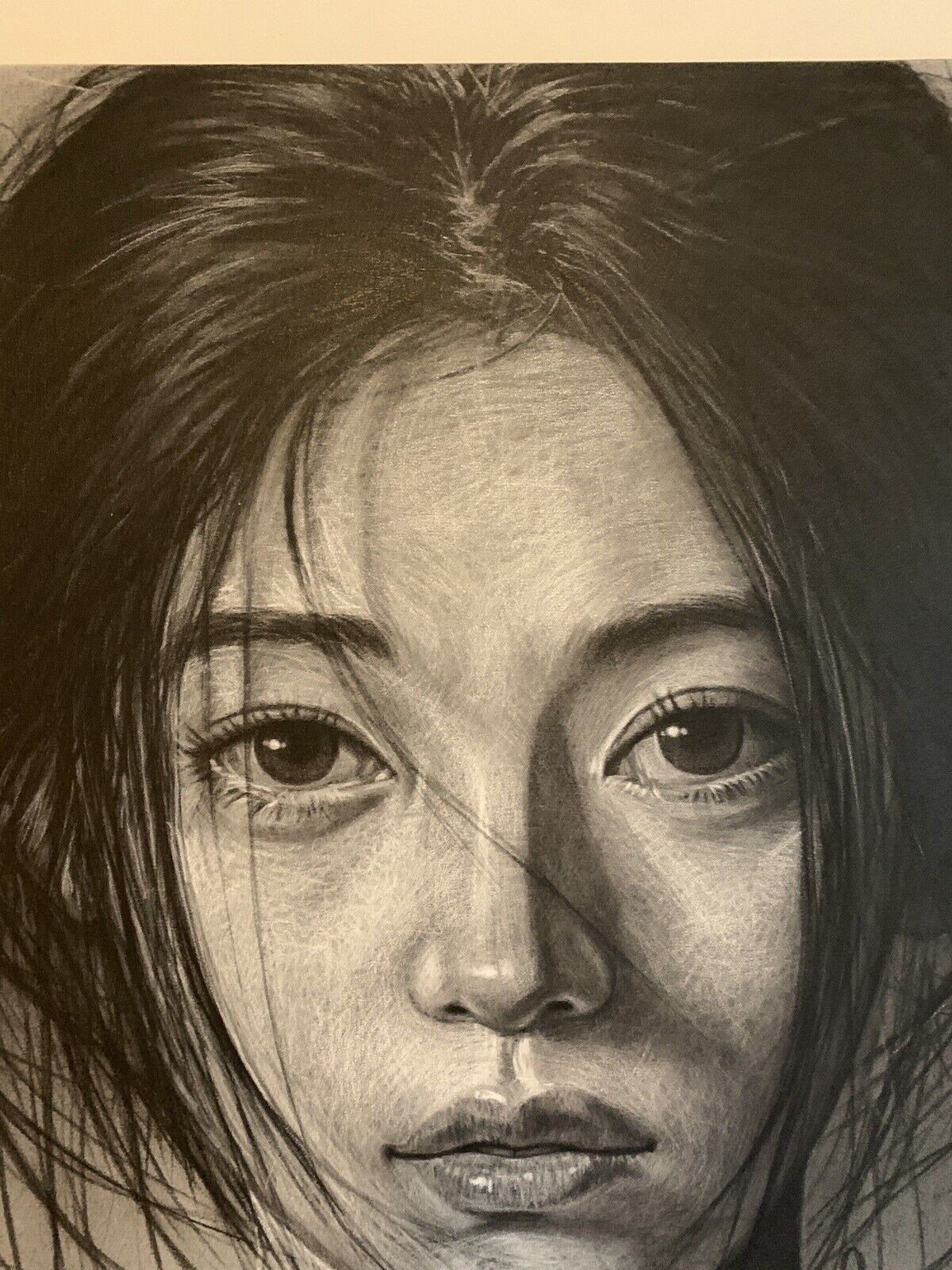 Woman portrait Painting large -Mixed media, charcoal and pastel 100 x 100 cm