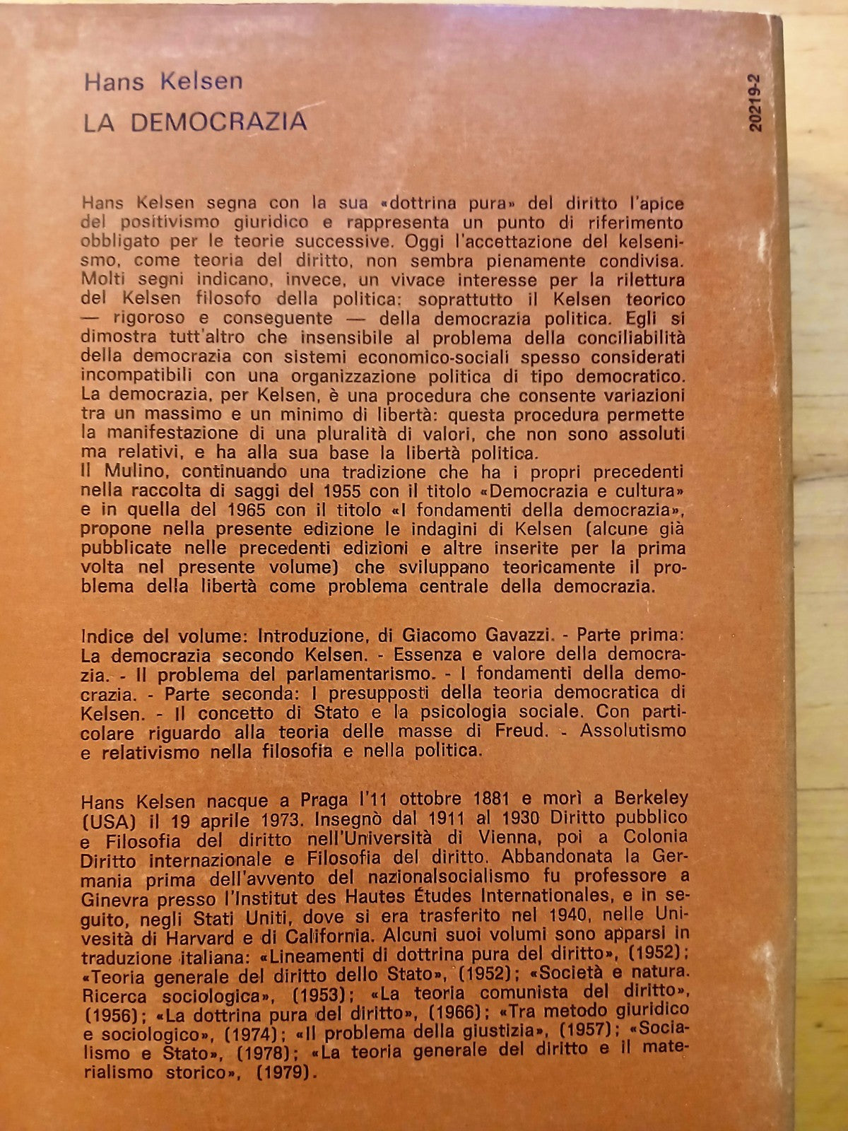 La Democrazia -  Hans Kelsen - Il Mulino 1981