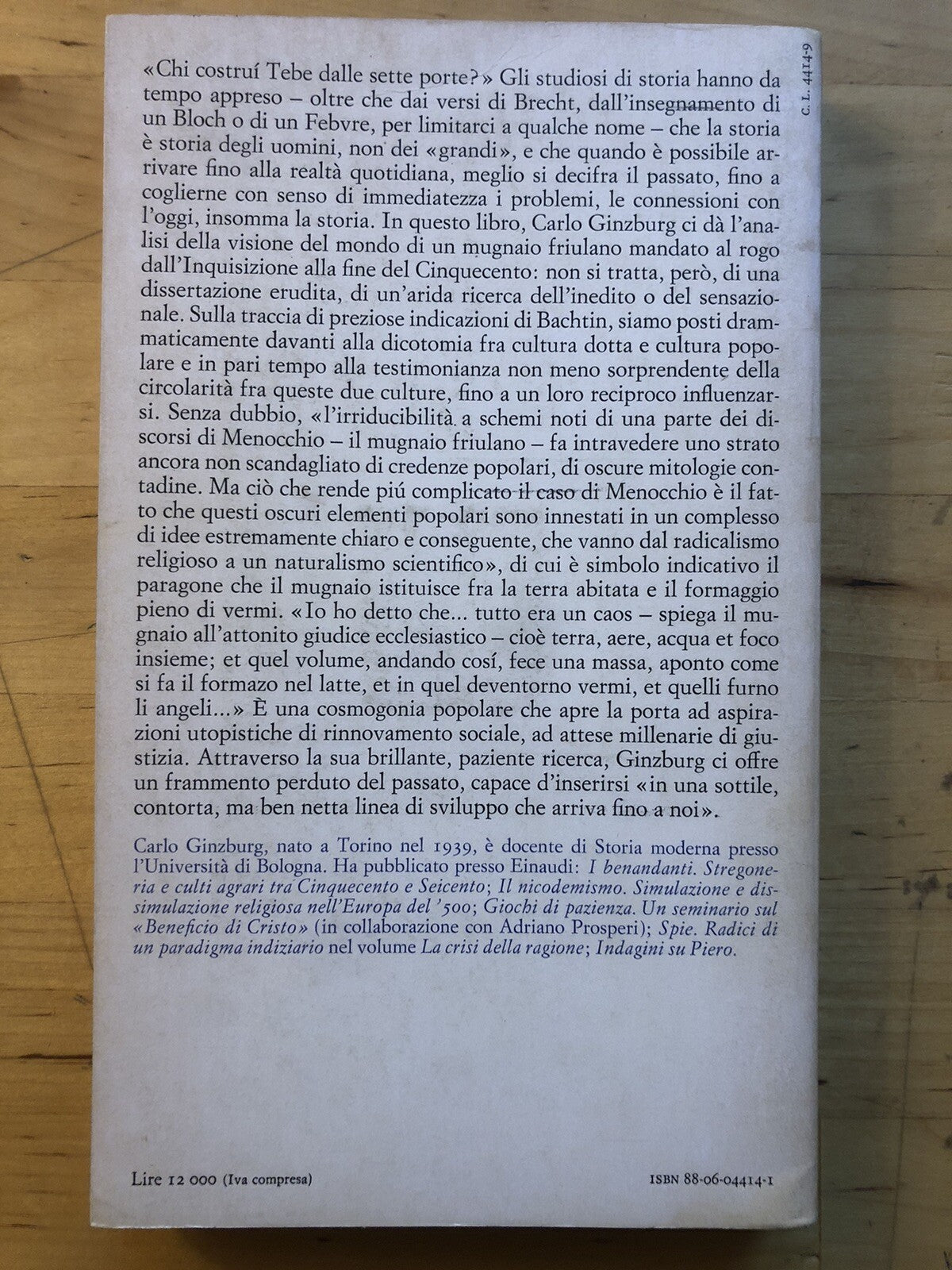Ginzburg - Il formaggio e i vermi il cosmo di un mugnaio del '500 - Einaudi 1982