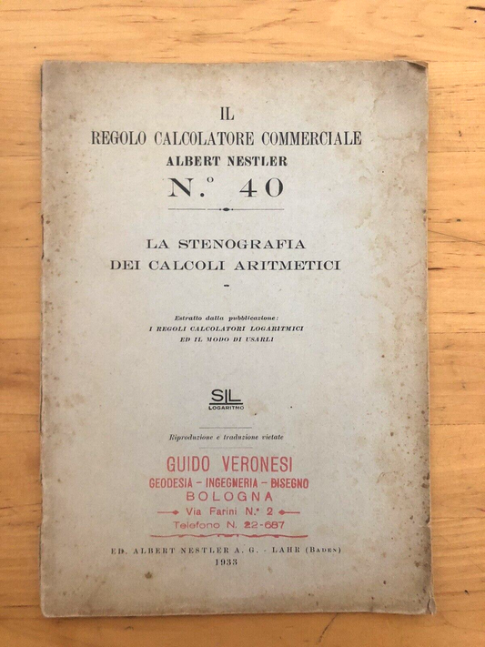 La Stenografia Dei Calcoli Aritmetici, Il Regolo Calcolatore commerciale Nestler