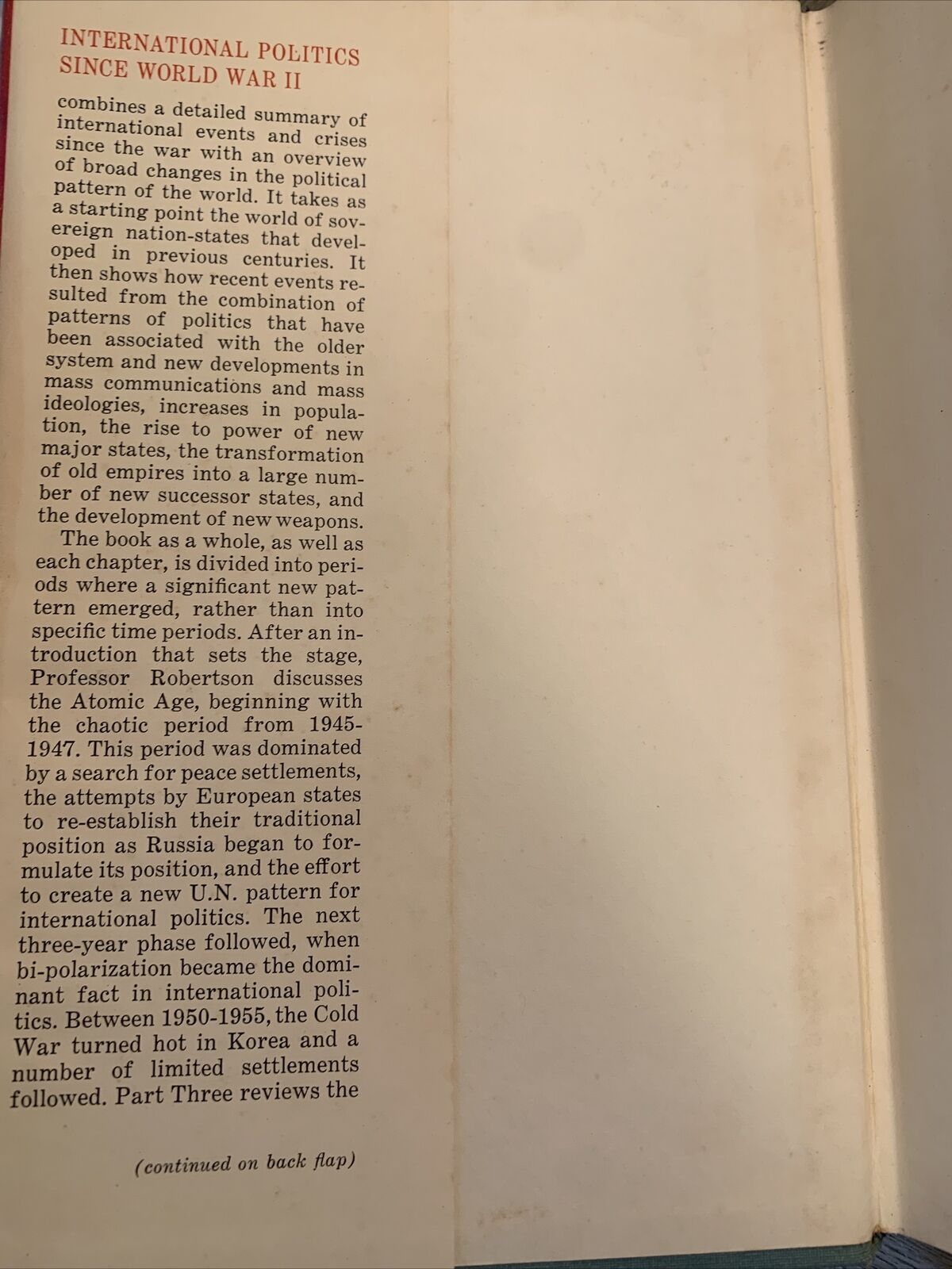 INTERNATIONAL POLITICS SINCE WORLD WAR II - a short history, C. Robertson 1966 #