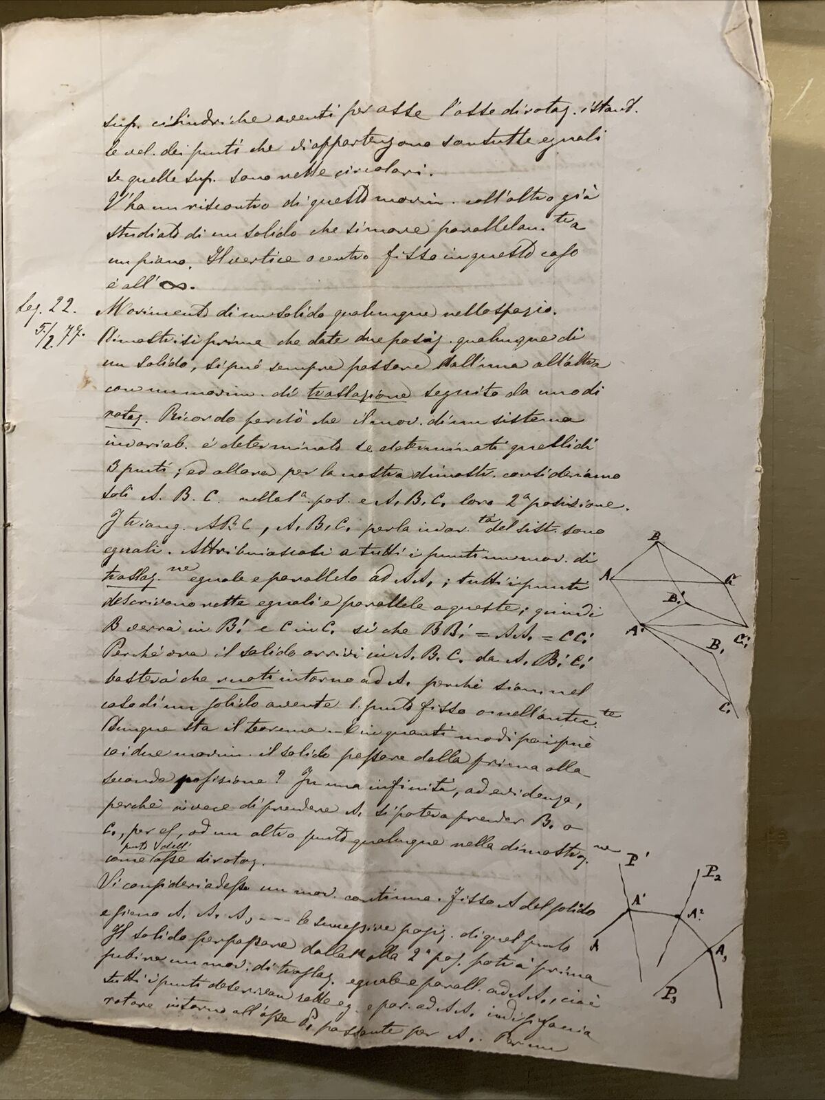 Antico Manoscritto Università di Pavia 1876, Meccanica Razionale, Carlo Formenti