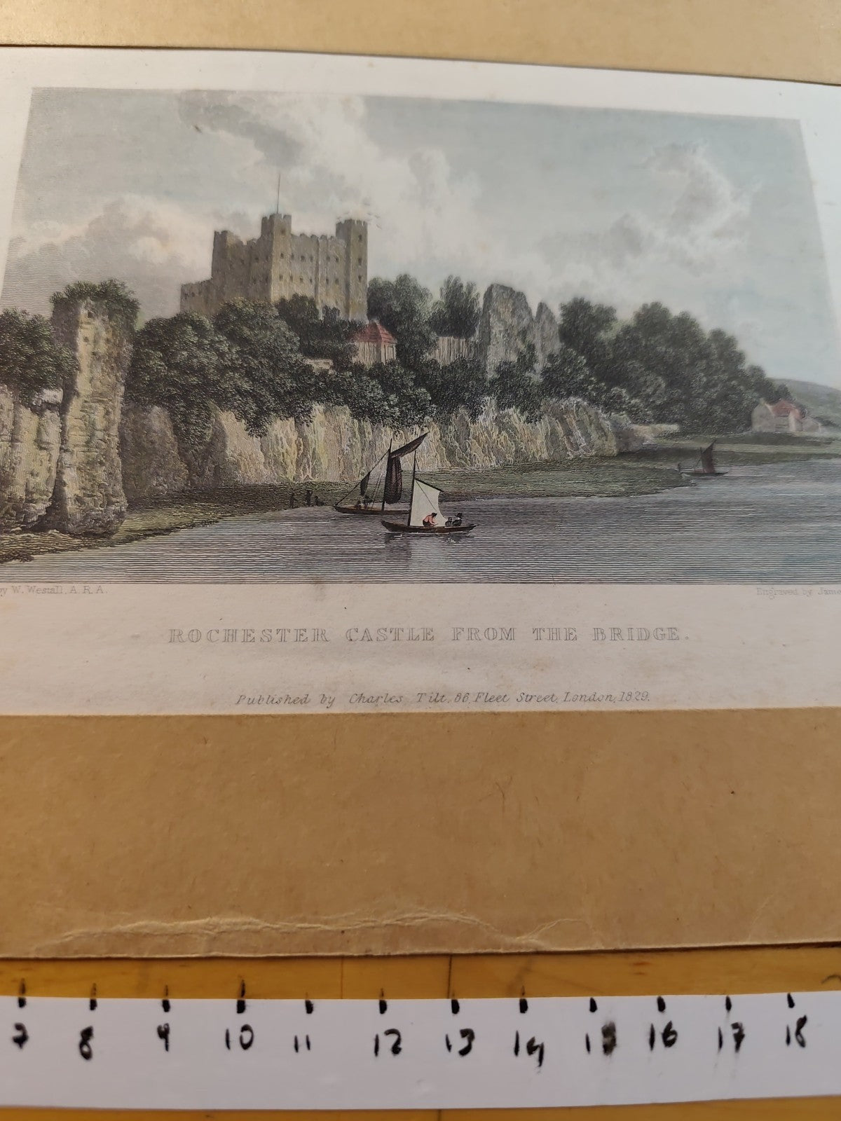 Acquaforte incisione James Fife - Rochester Castle 1829 Charles Tilt. pub.