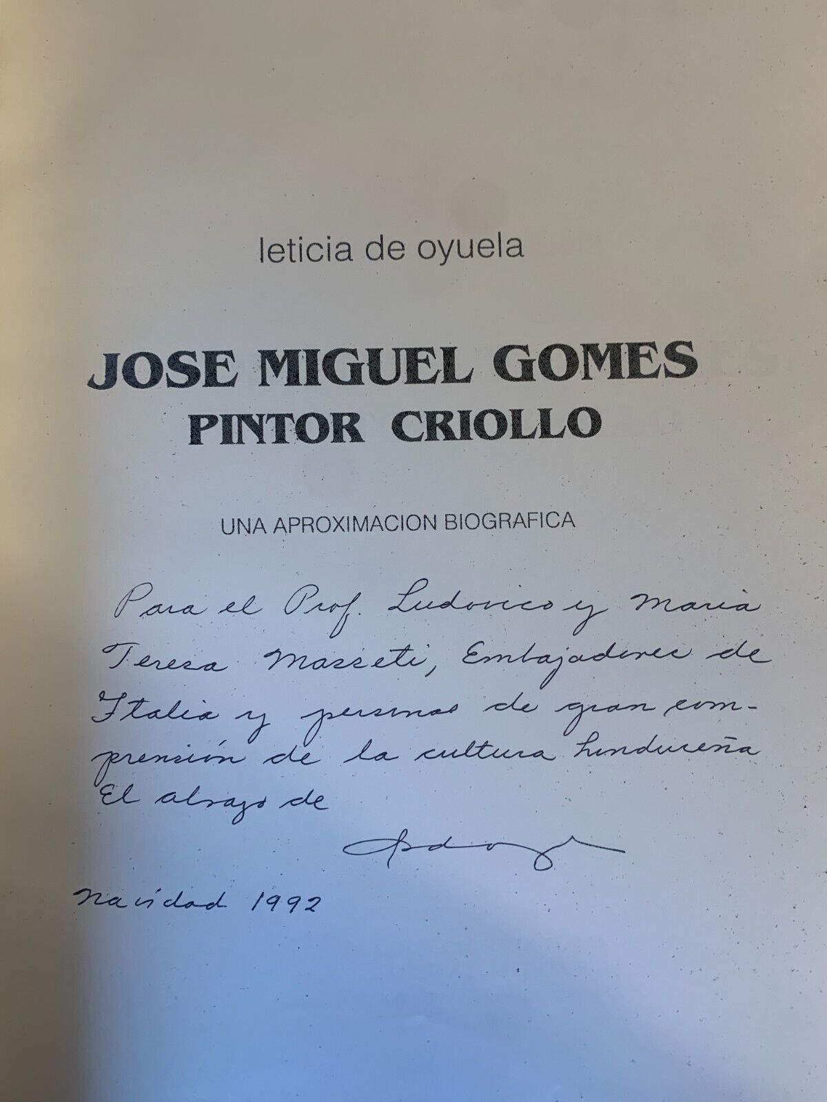 JOSE MIGUEL GOMES PINTOR CRIOLLO - LETICIA DE OYUELA 1992