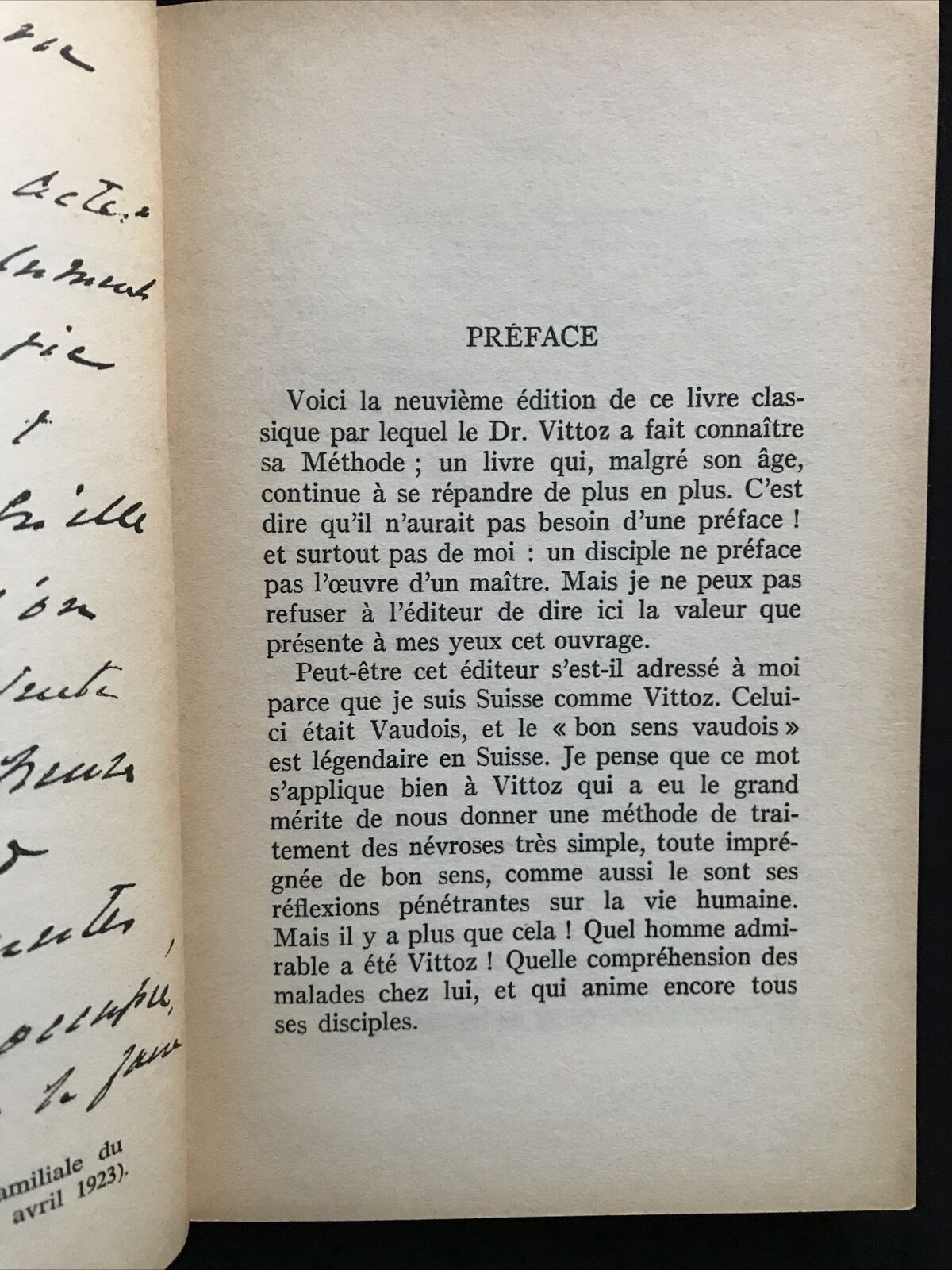 Traitement des Psychonévroses, Dr Roger VITTOZ, J.B. Bailliére et fils ed. 1967