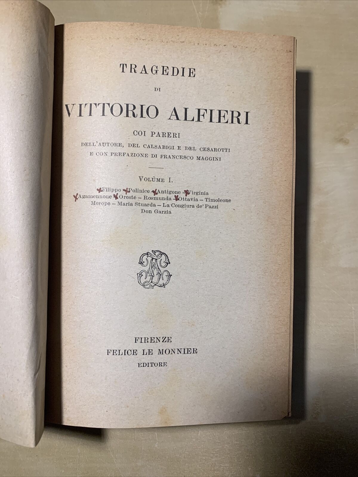 VITTORIO ALFIERI - TRAGEDIE 2 VOLUMI. FELICE LE MONNIER 1926 #