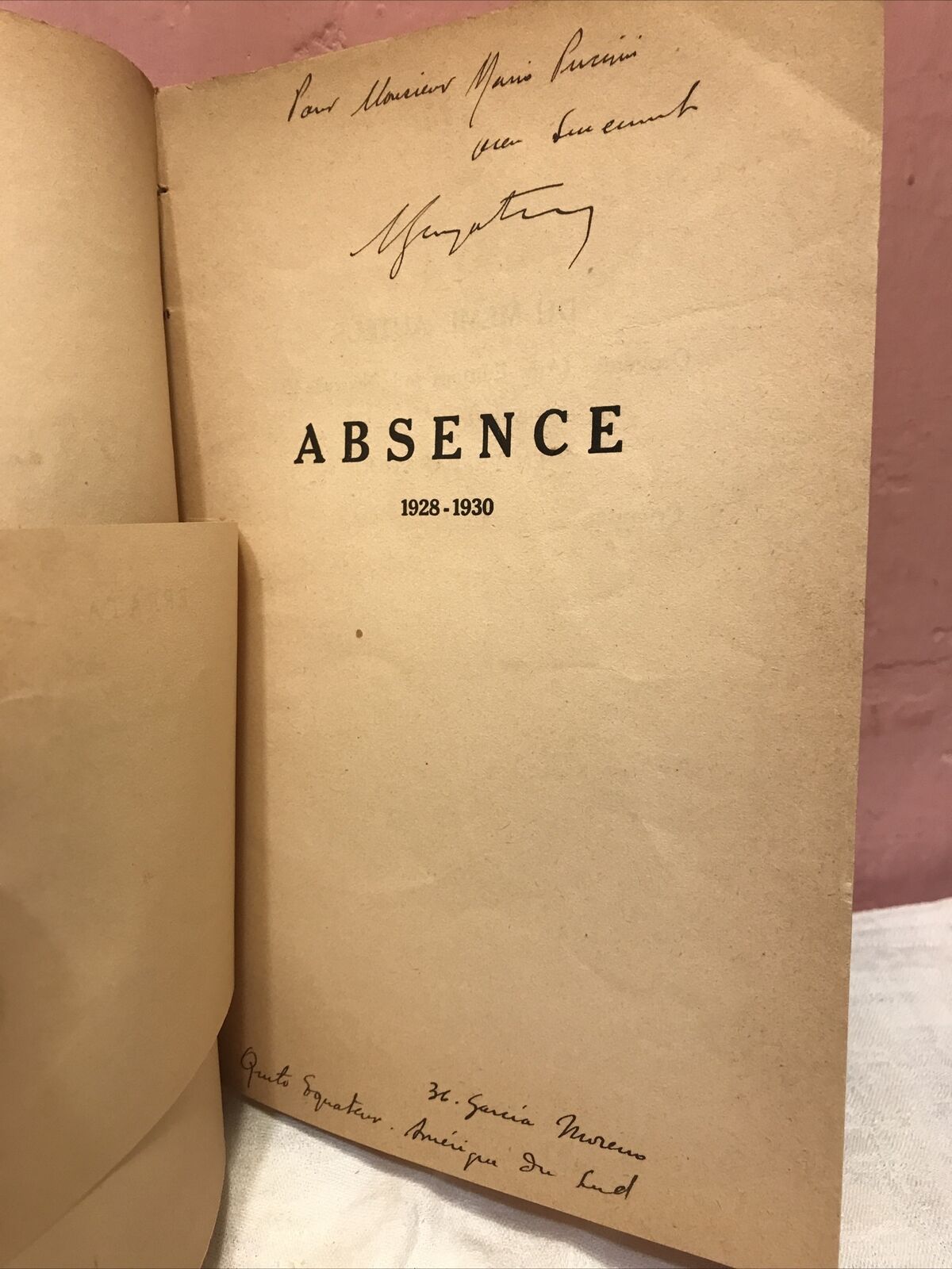 ABSENCE, Alfredo Gangotena, 1932 exemplaire n 136 sur 600.dédicacé par l'auteur