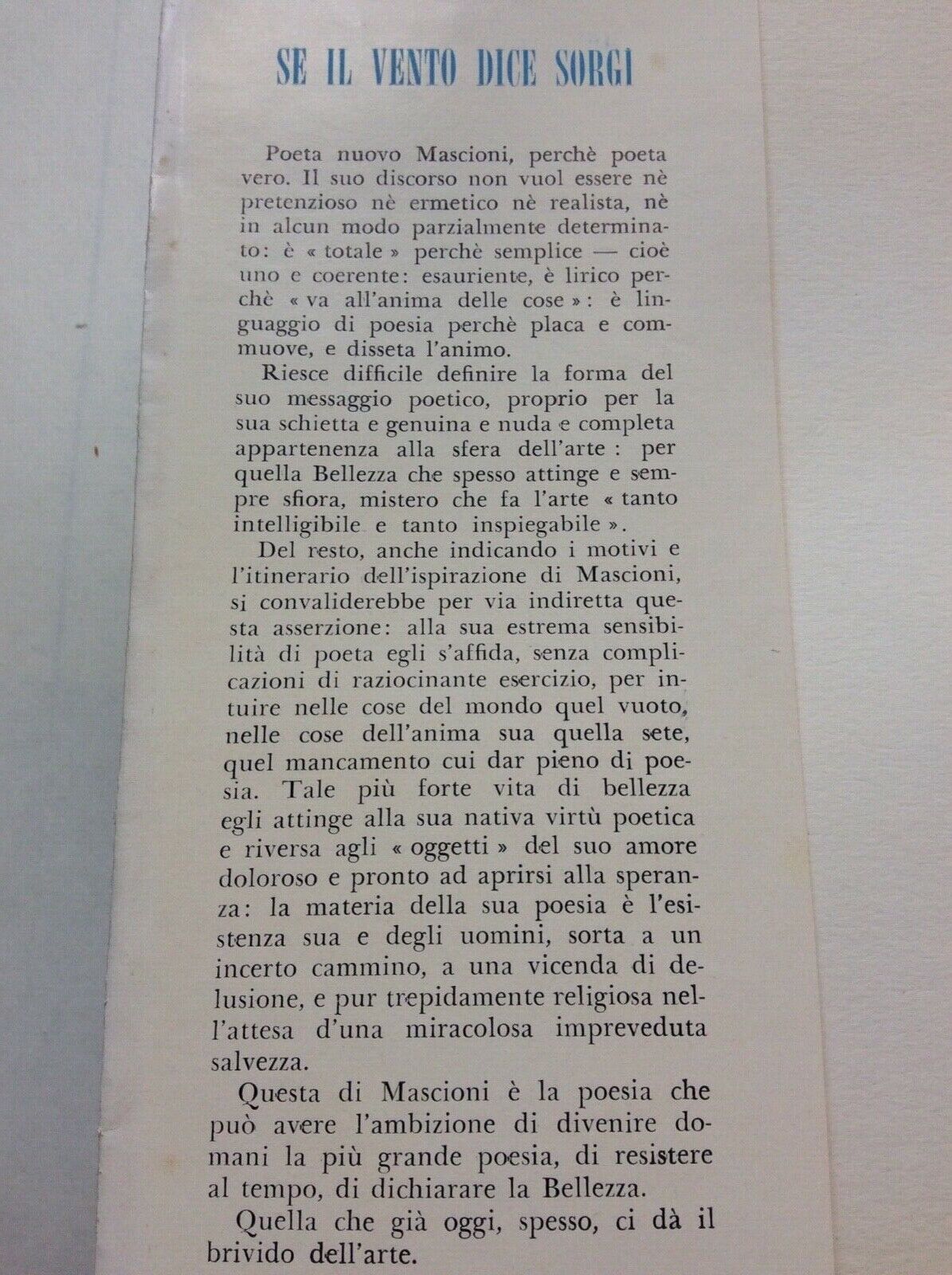 SE IL VENTO DICE SORGI, GRYTZKO MASCIONI, INTELISANO EDITORE MILANO, 1956