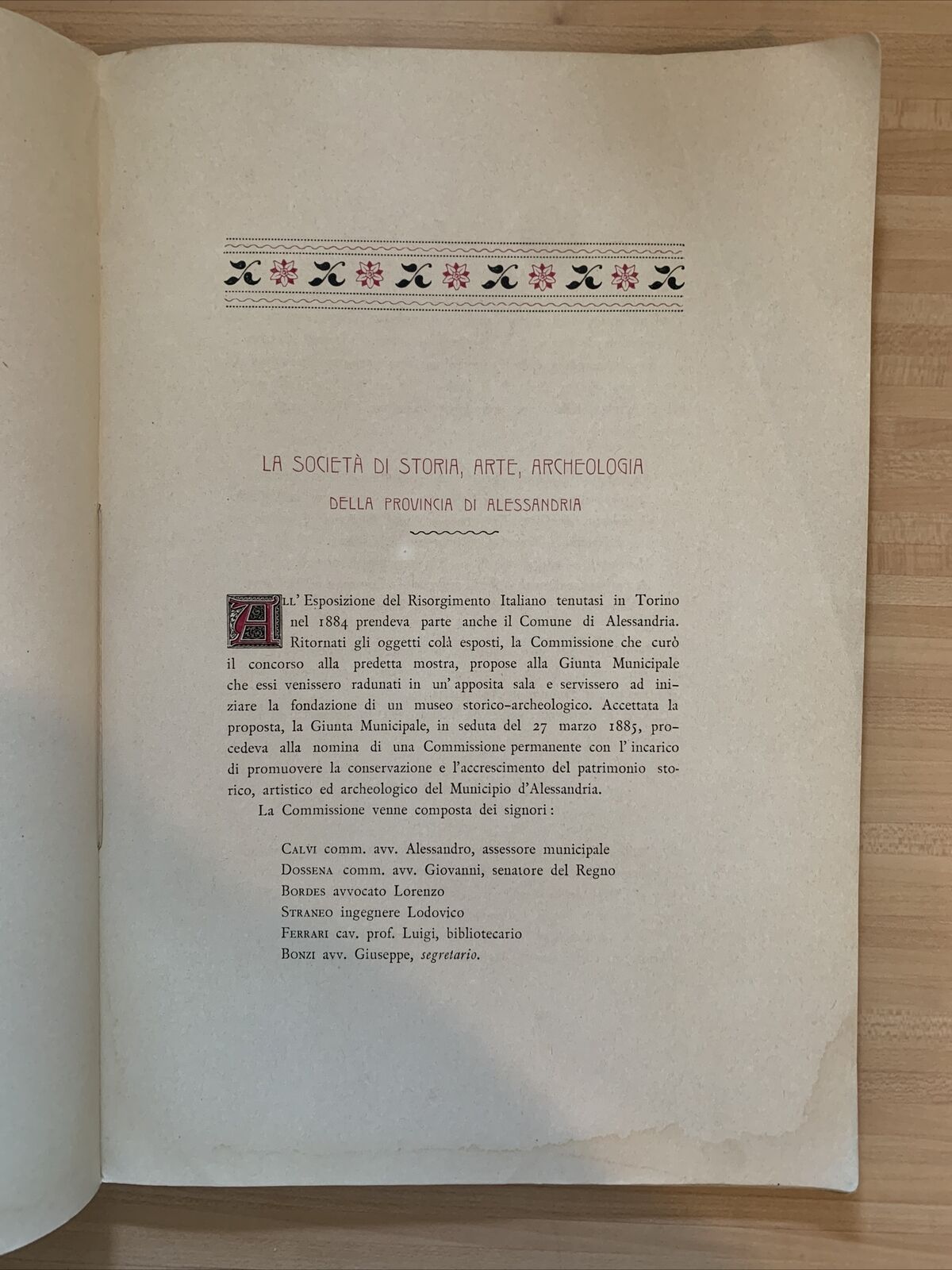 Rivista storia arte Archeologia provincia Alessandria, Indice tripartito 1892-01