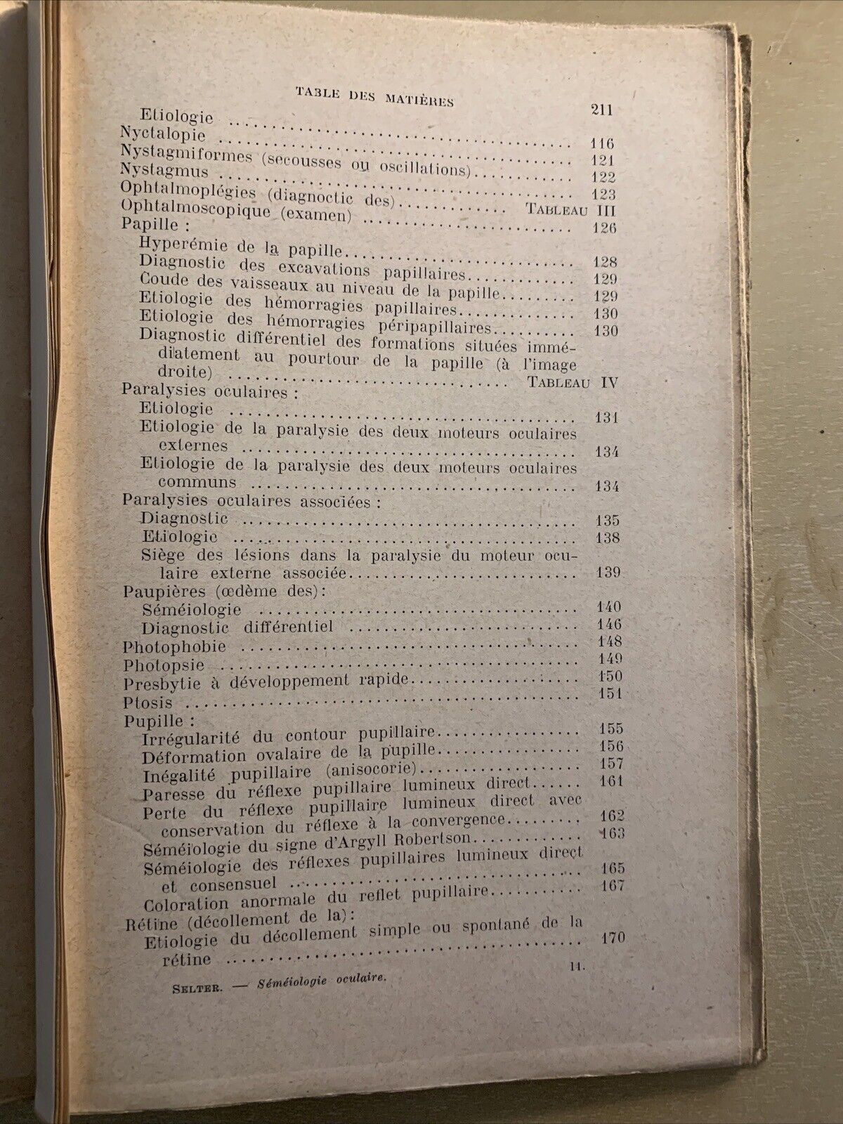 MANUEL DE SEMEIOLOGIE OCULAIRE - SELTER, Bailliere & fils 1931 #