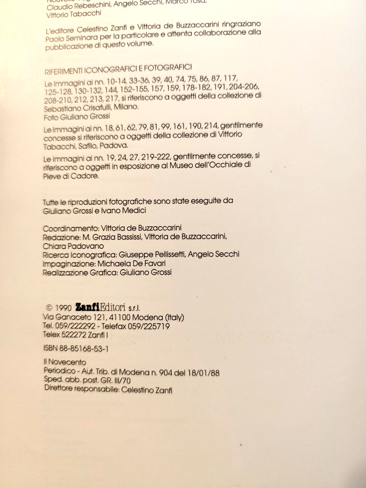 Occhiali & occhiali, storie di Moda. Giuseppe Pellissetti. Zanfi ed. 1990