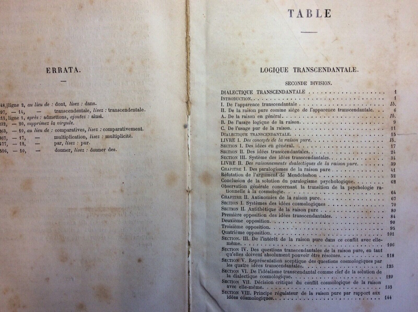 CRITIQUE DE LA RAISON PURE, KANT, LADRANGE, 1864 tome second, traduit par Tissot