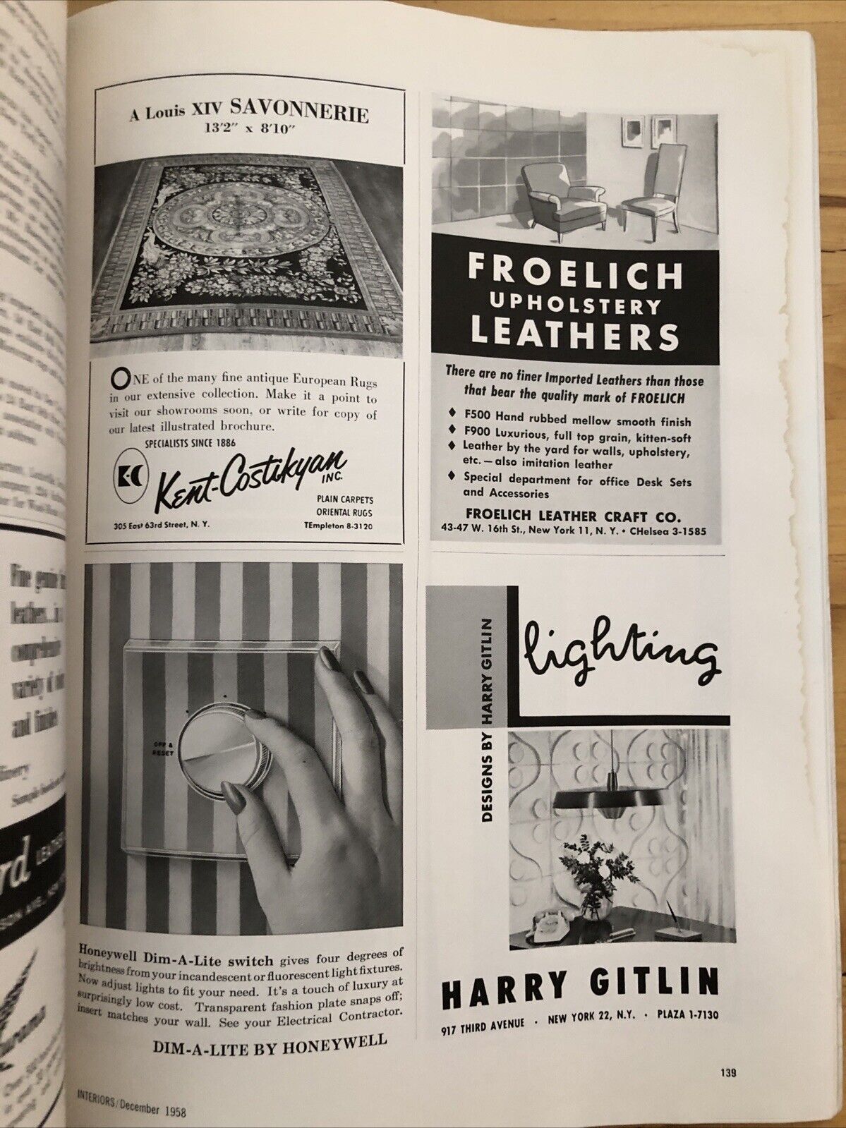 INTERIORS MAGAZINE DECEMBER 1958. Interiors, design, architecture. Olga Gueft