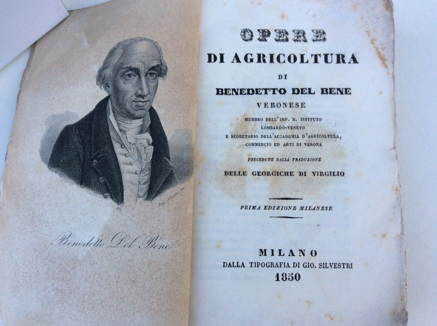 OPERE DI AGRICOLTURA, BENEDETTO DEL BENE, EDITORE SILVESTRI, 1850