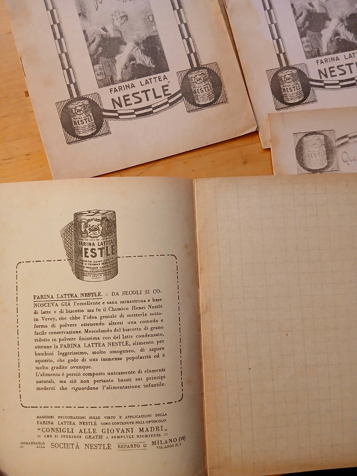 Quaderno Farina Lattea Nestlé Pubblicità antica Vintage collezionismo 4 ill cad.