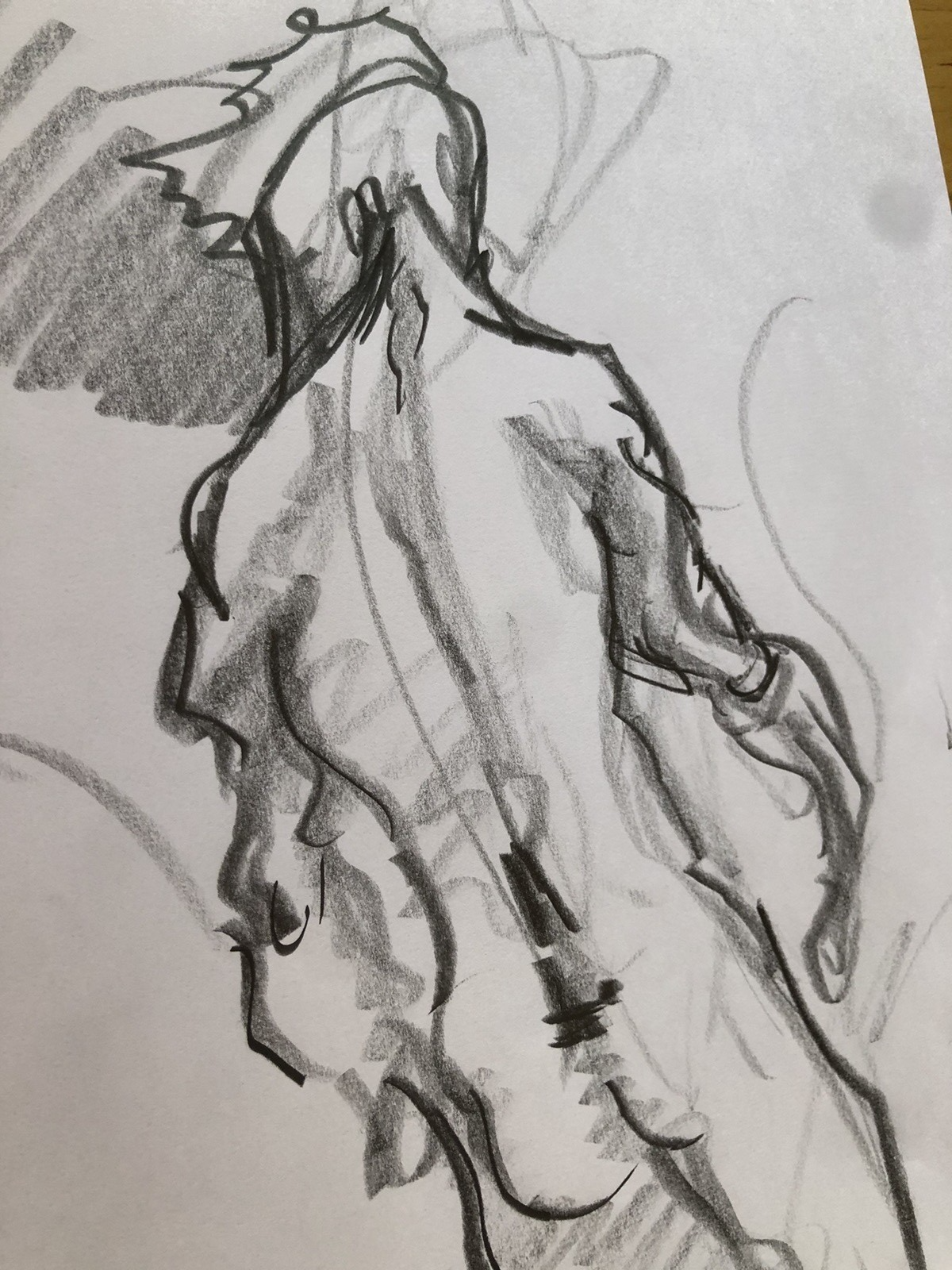 Disegno matita studio maschile, Schizzo bozzetto a mano di nudo figura di spalle