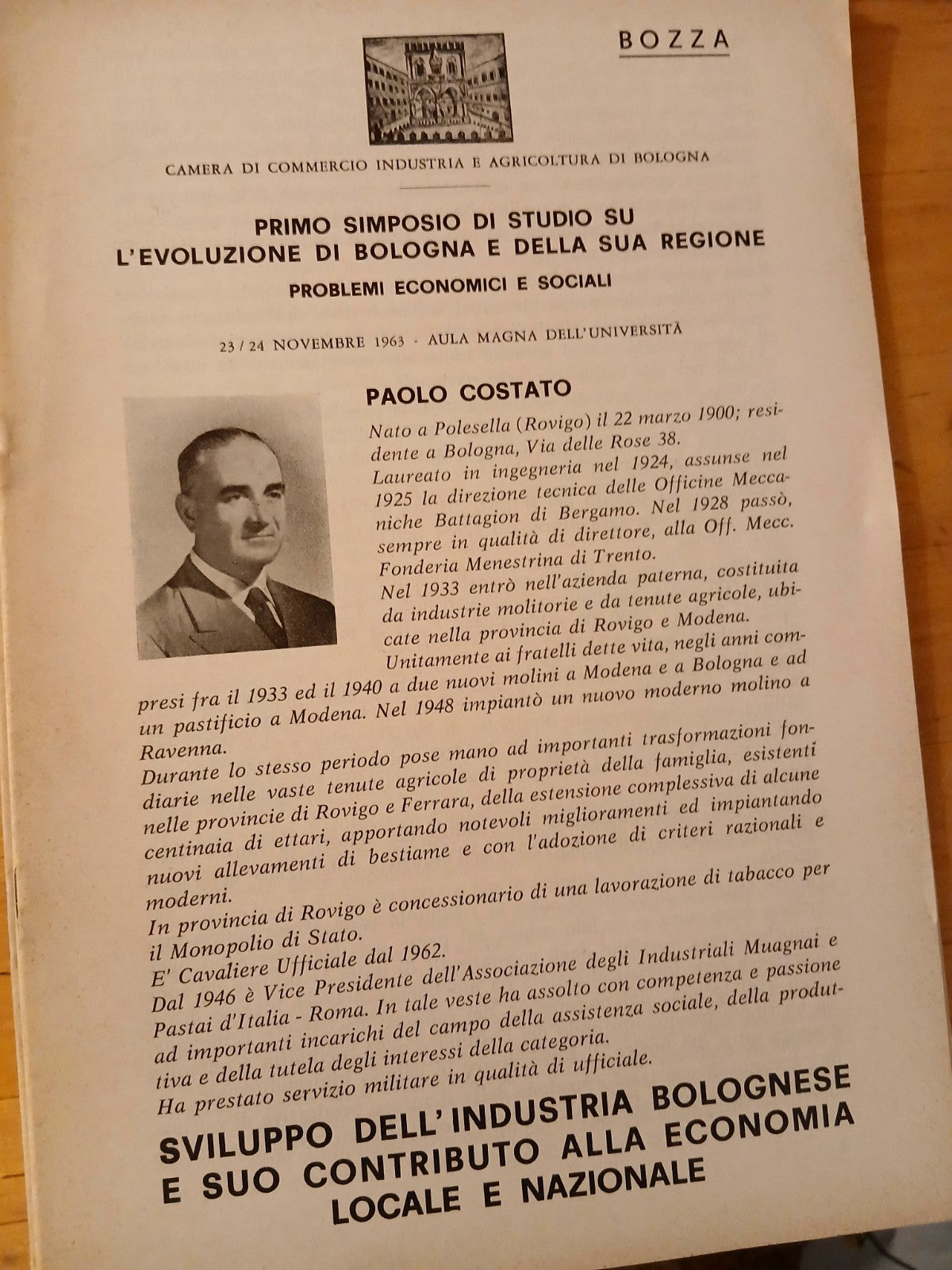 Primo simposio di studio su l'evoluzione di Bologna e della sua regione 1963