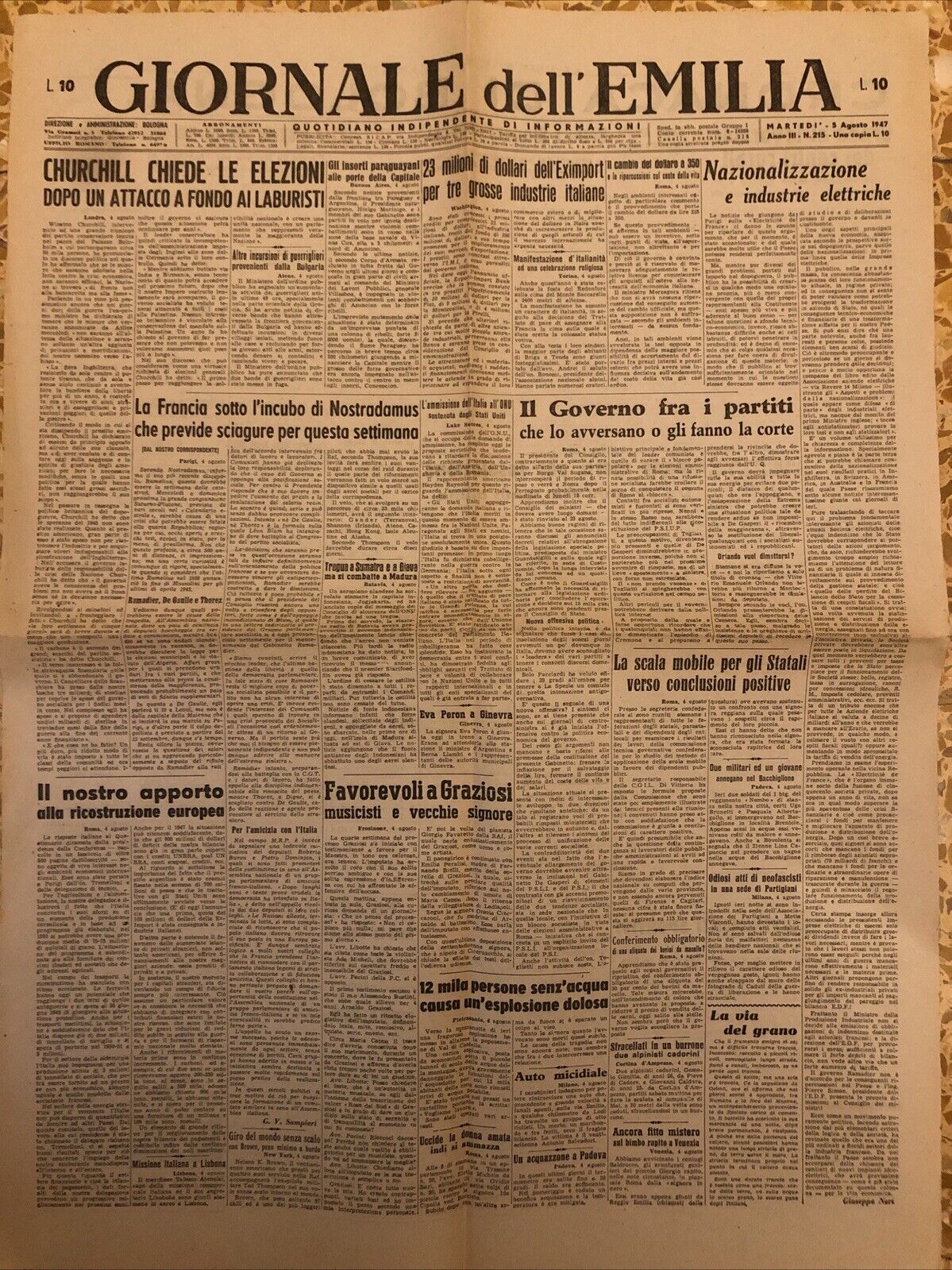 Il Giornale dell'Emilia 5 agosto 1947 - Cronaca di Bologna