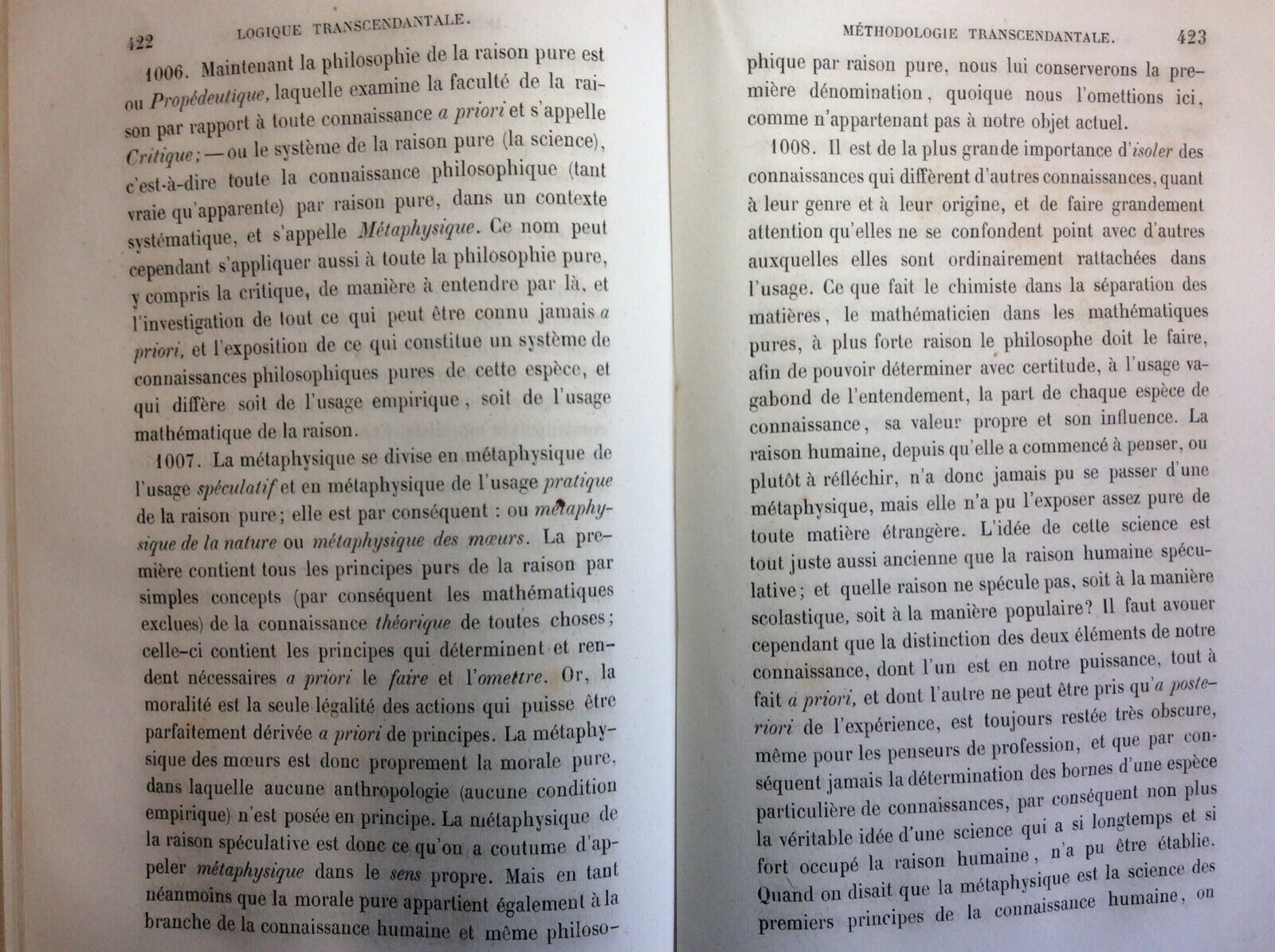 CRITIQUE DE LA RAISON PURE, KANT, LADRANGE, 1864 tome second, traduit par Tissot