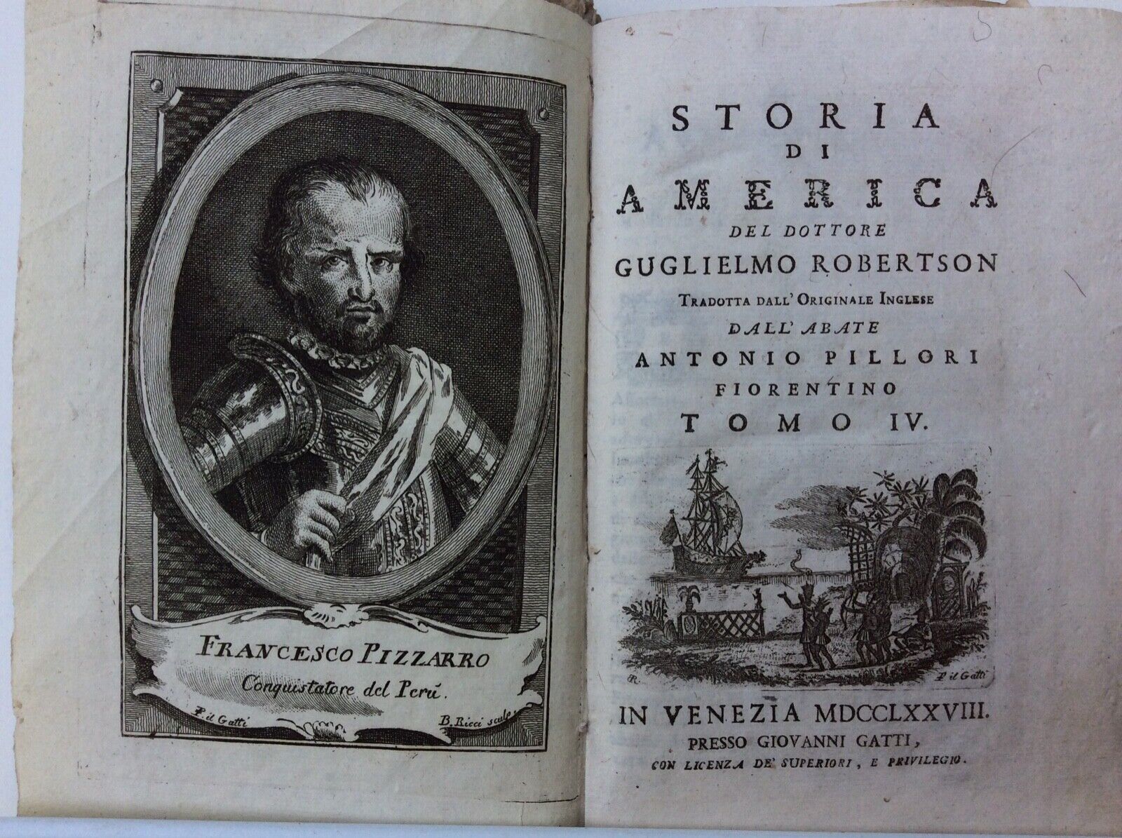 STORIA DI AMERICA, GUGLIELMO ROBERTSON, presso GIOVANNI GATTI, VENEZIA 1778