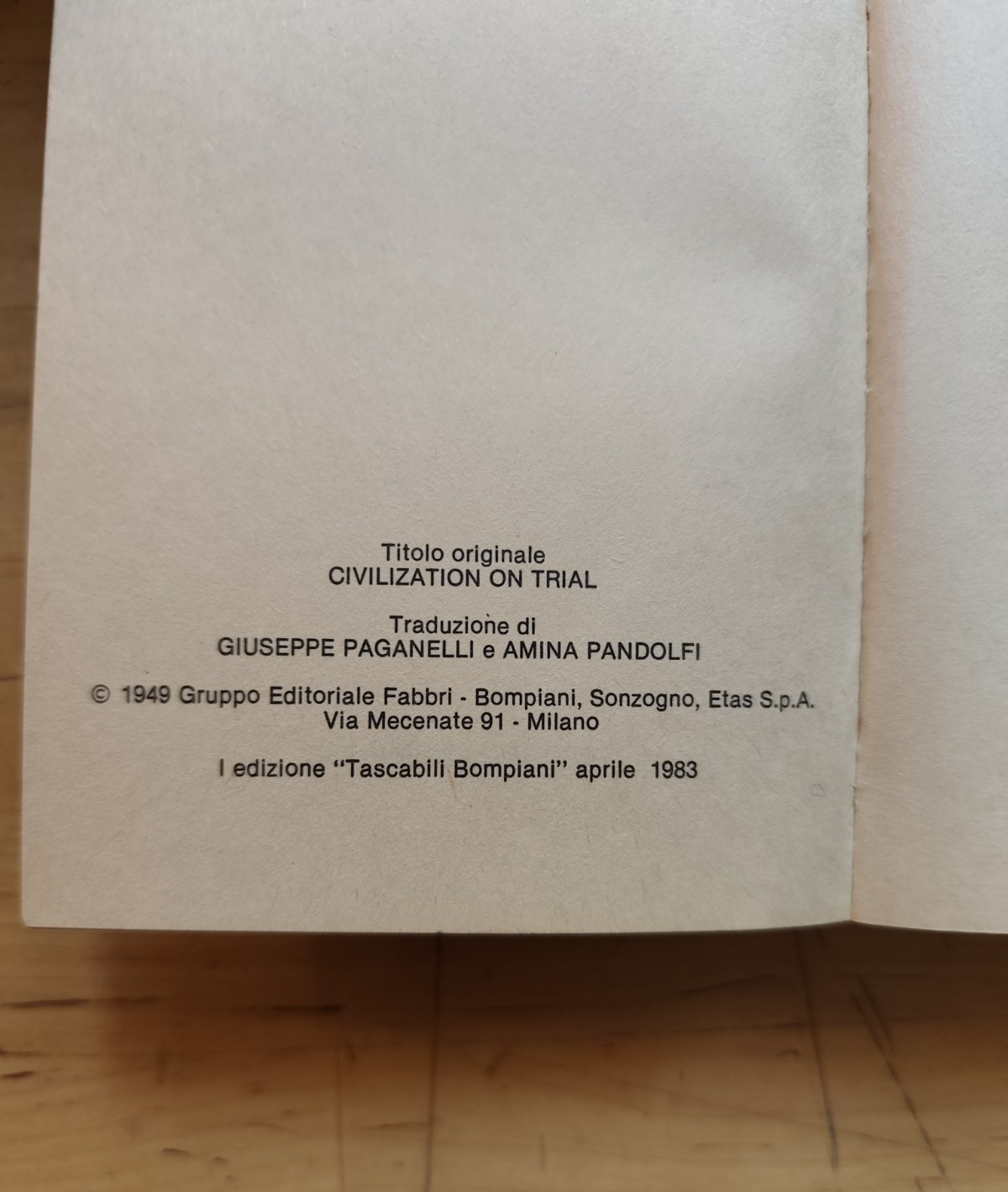 Civiltà al paragone - Arnold J. Toynbee - Bompiani prima edizione 1983