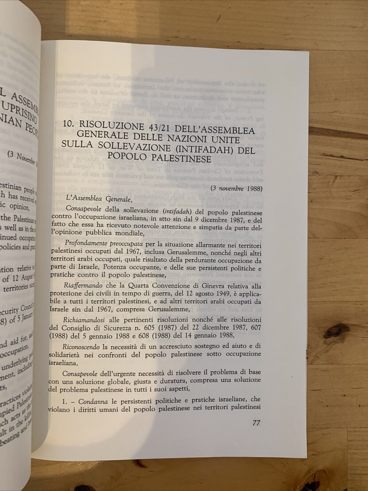 Il Conflitto Arabo-Israeliano, documentazione essenziale 1987-1990 Affari Esteri