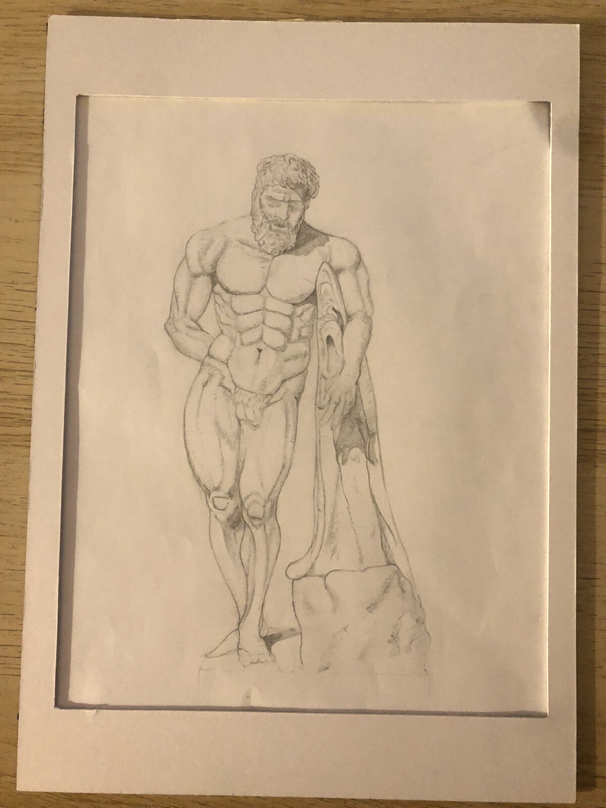 Original pencil drawing Hercules - Classical sculpture, Academic Figure study