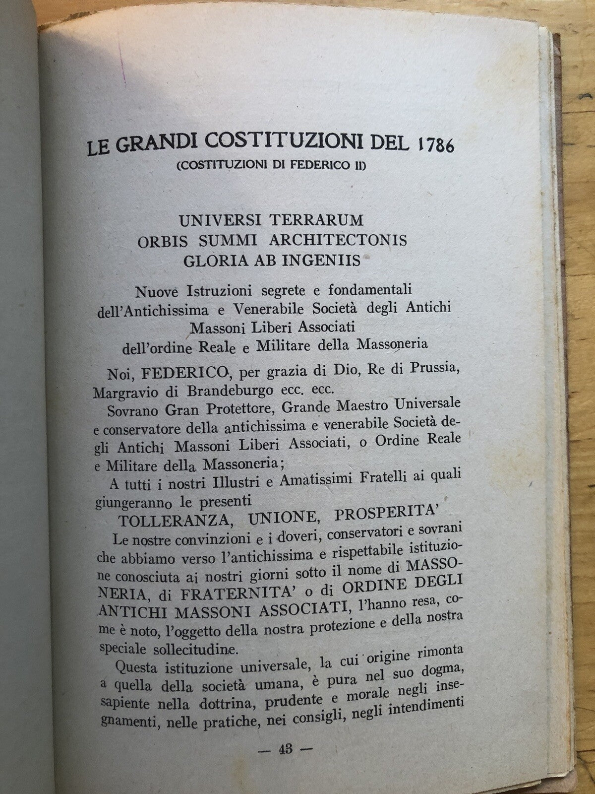 Le charte fondamentali della Universale massoneria di rito soczzese, Atanòr 1947