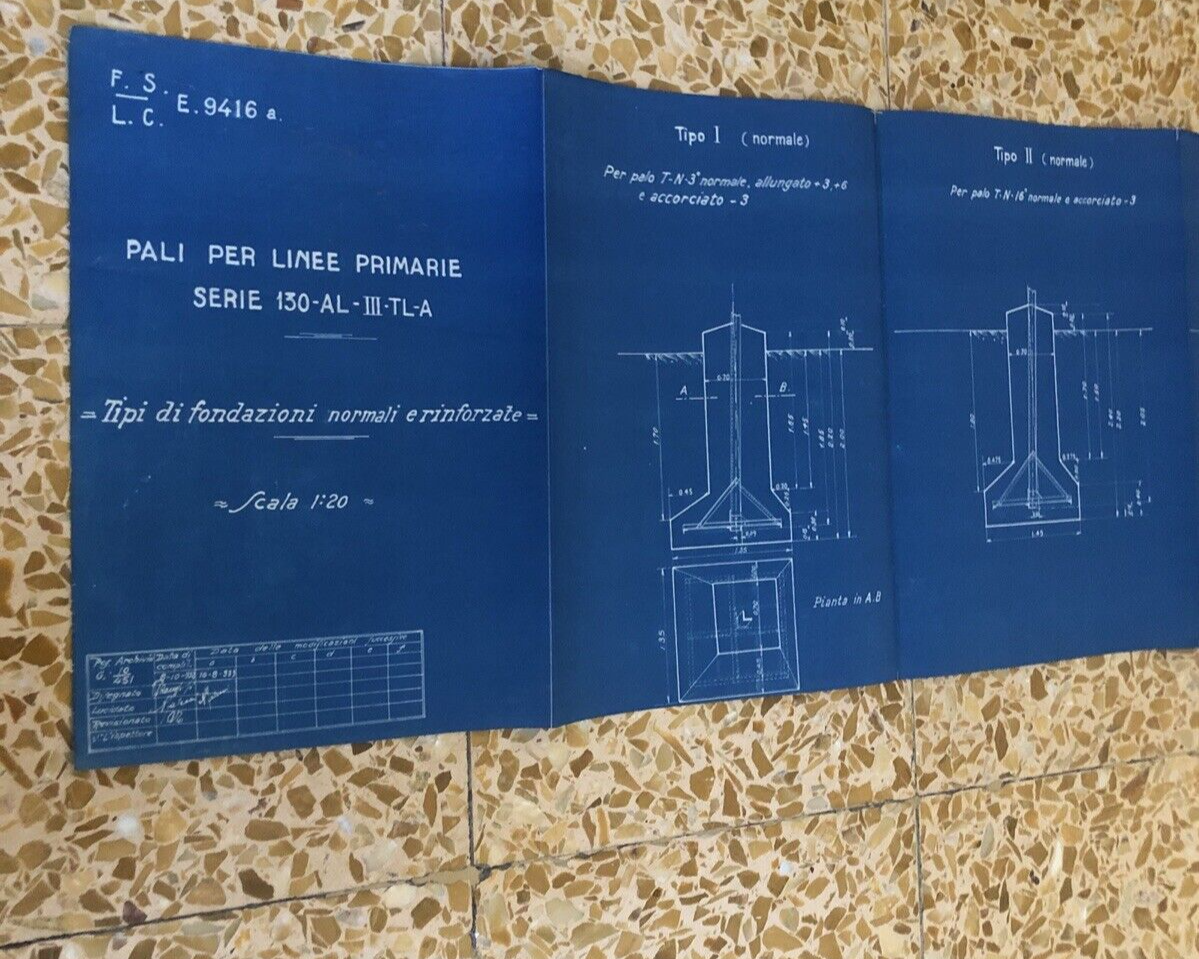 FERROVIE DELLO STATO F.S. pali per le linee primarie, tipi di fondazioni normali