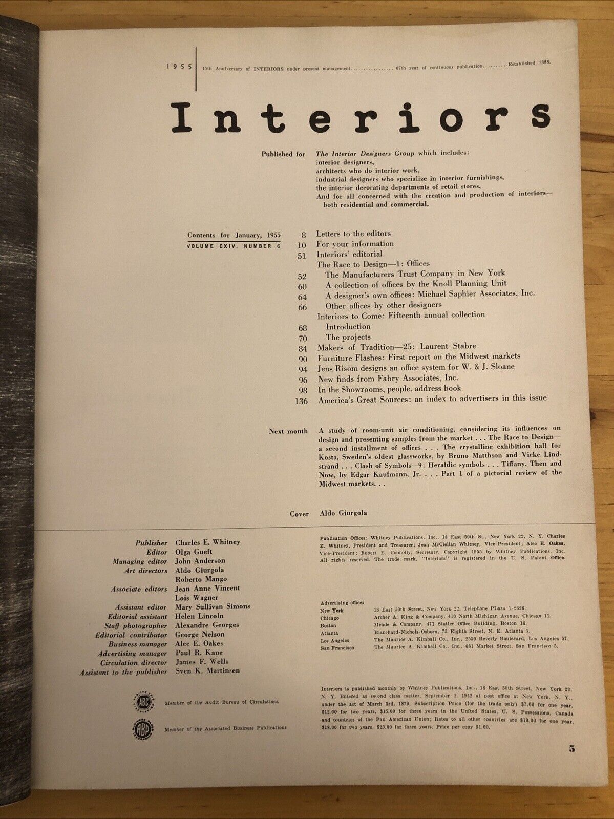 INTERIORS MAGAZINE JANUARY 1955 Olga Gueft - OFFICES RACE TO design architecture