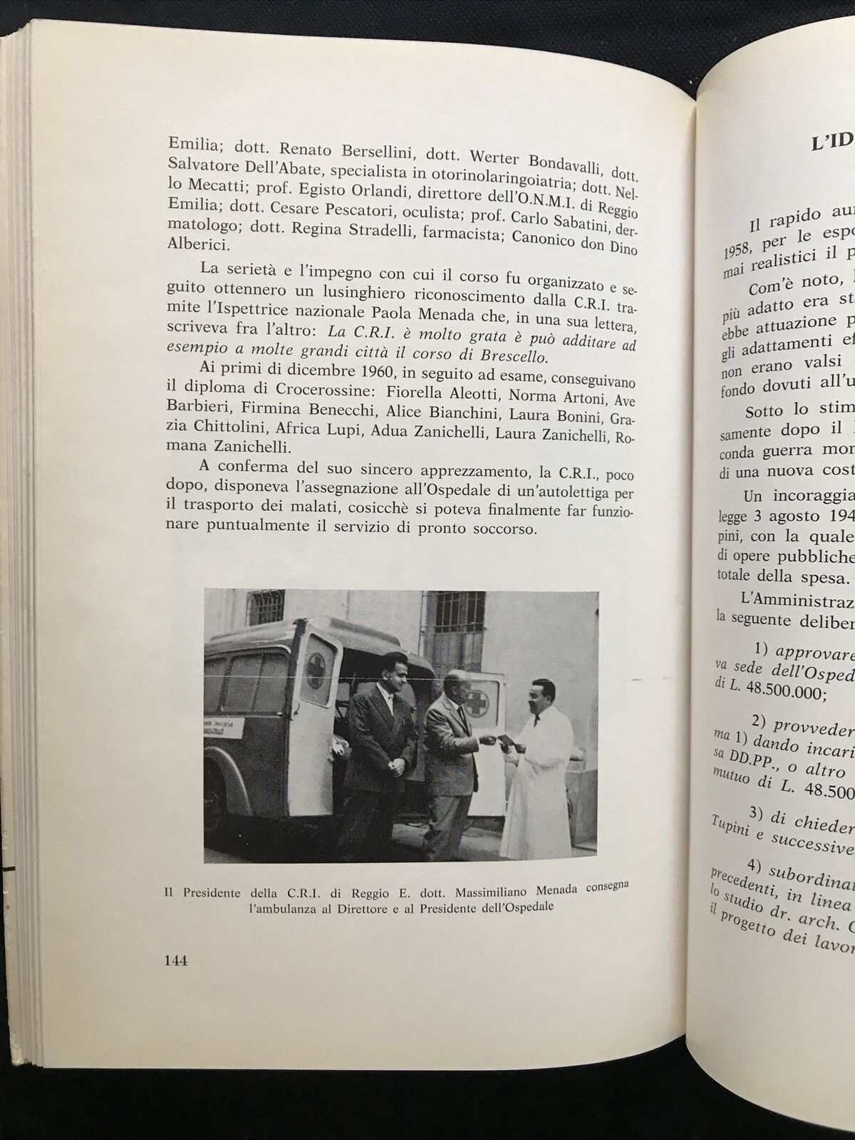 L'OSPEDALE DI BRESCELLO nella storia ospitaliera, Fernando Menozzi 1968
