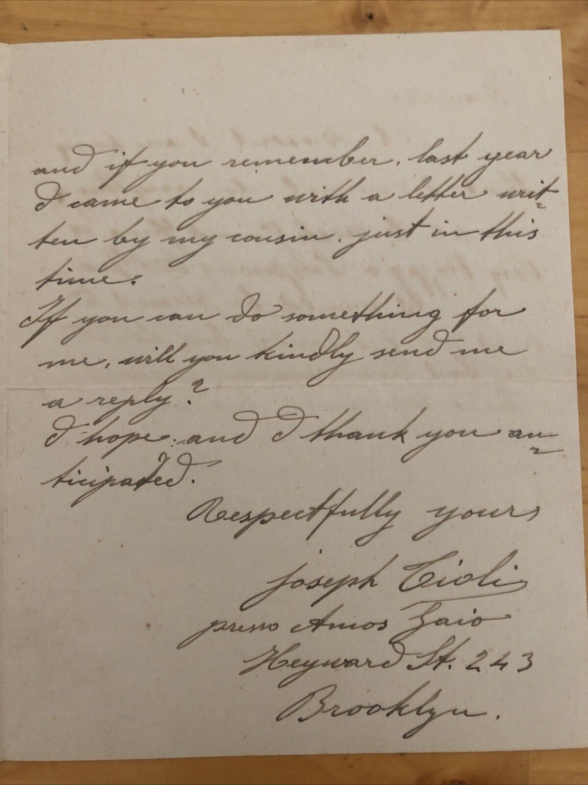 Lettera di Italo Americani - Brooklyn 27 December 1913