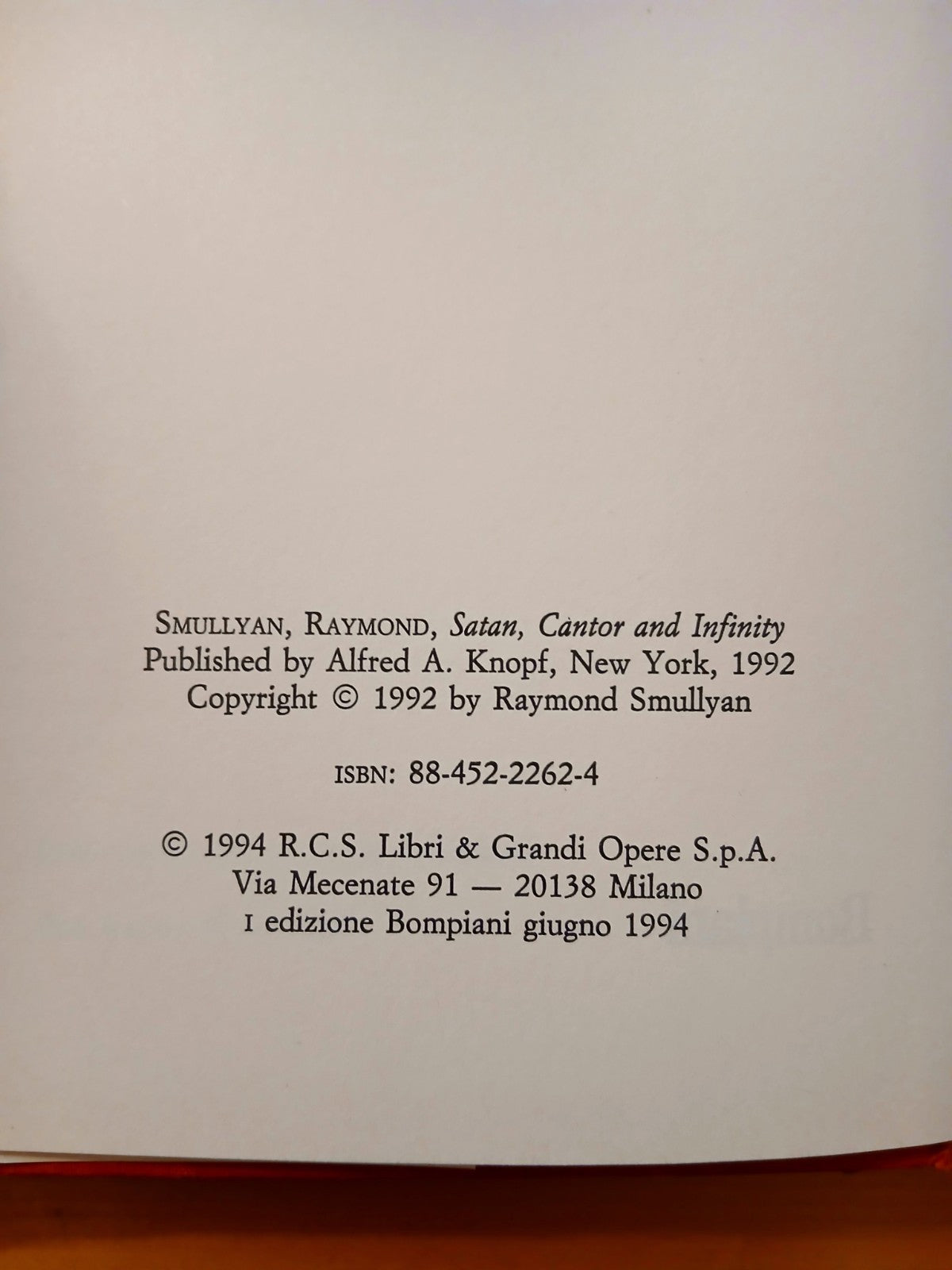 Satana, Cantor e l'infinito e altri inquietanti rompicapi. R. Smullyan, Bompiani