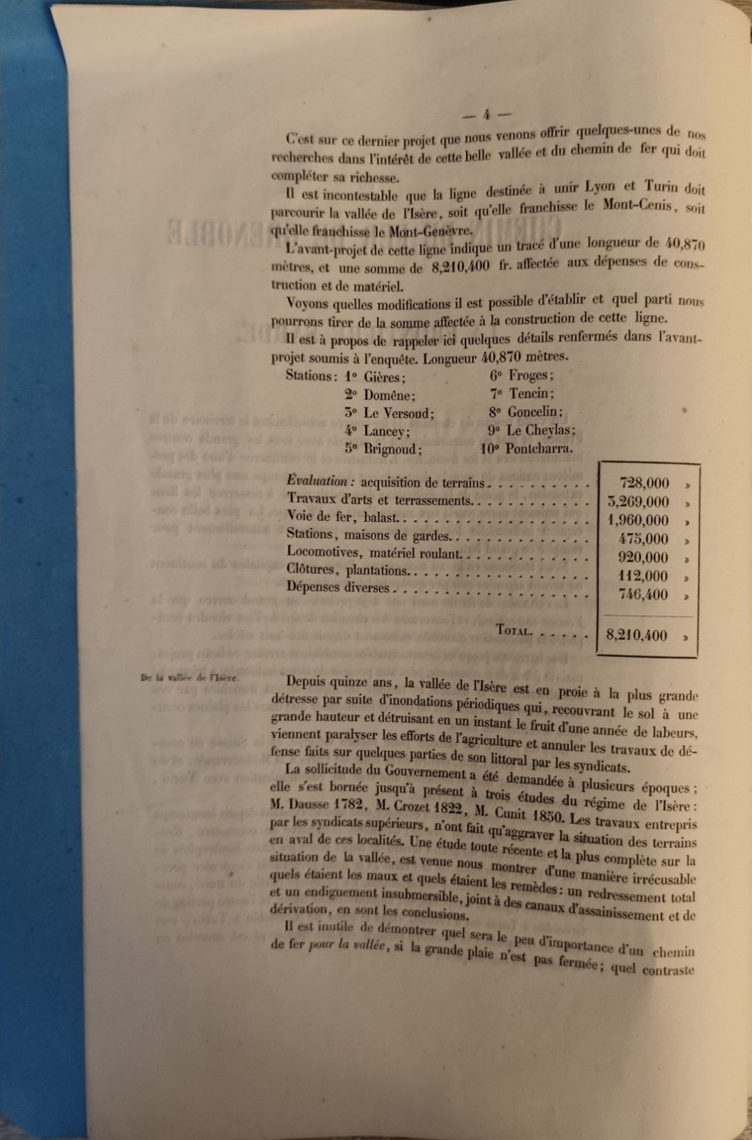 Assainissement de La Vallee du Graisivaudan - L' Endiguement chemin de fer 1853