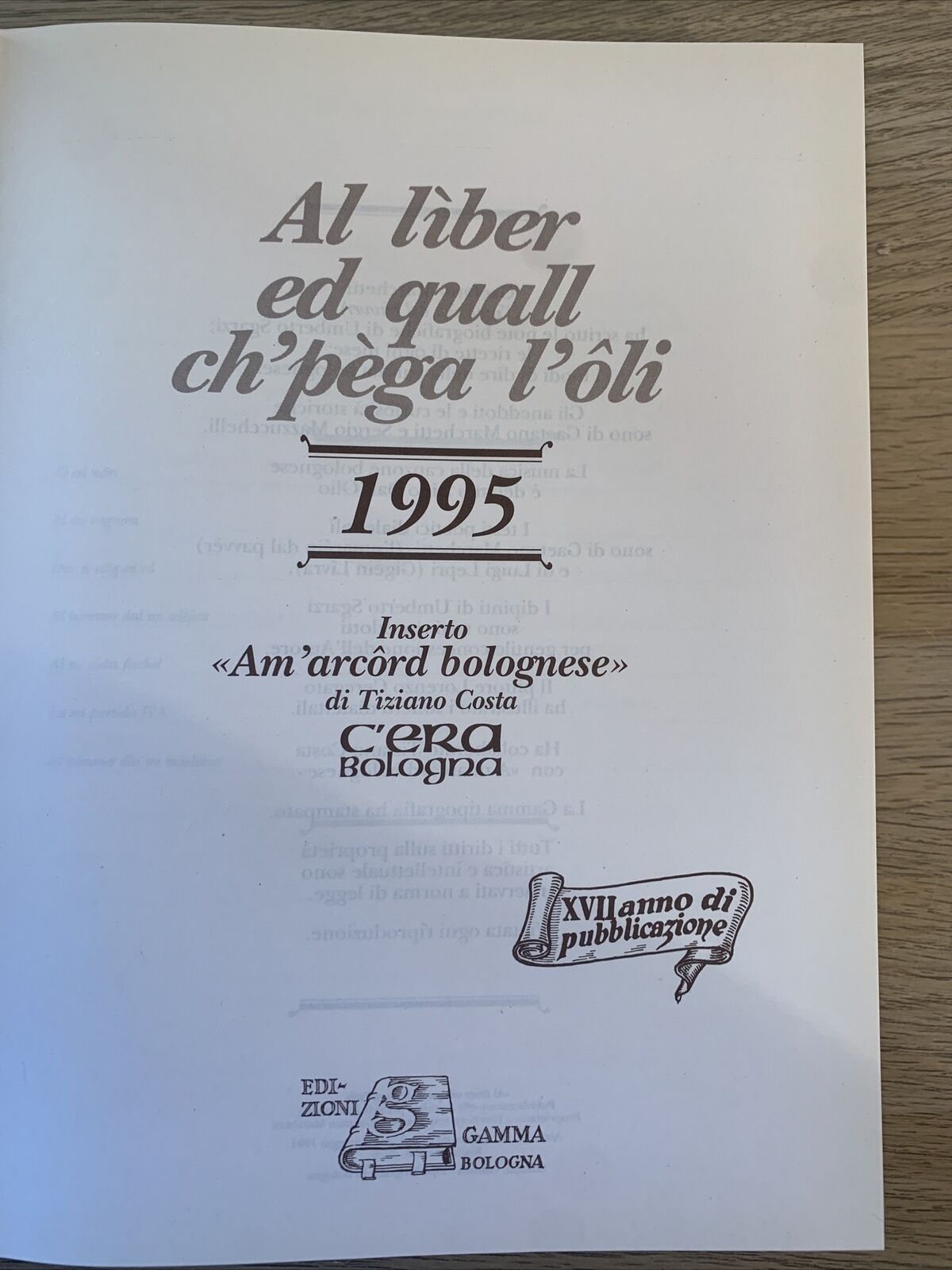 Al liber ed quall ch'pega l'oli. Agenda 1995 Bologna (non usata)