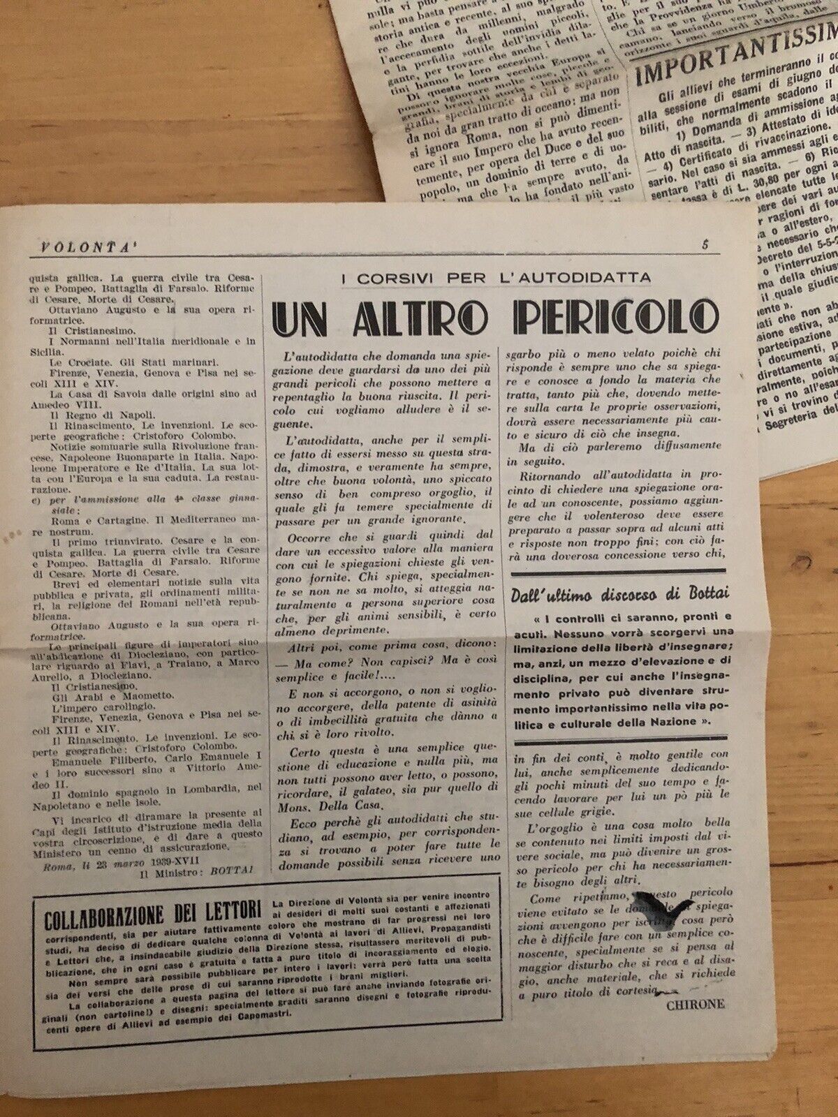 Volontà giornale quindicinale d'informazioni didattiche e notizie varie 1939