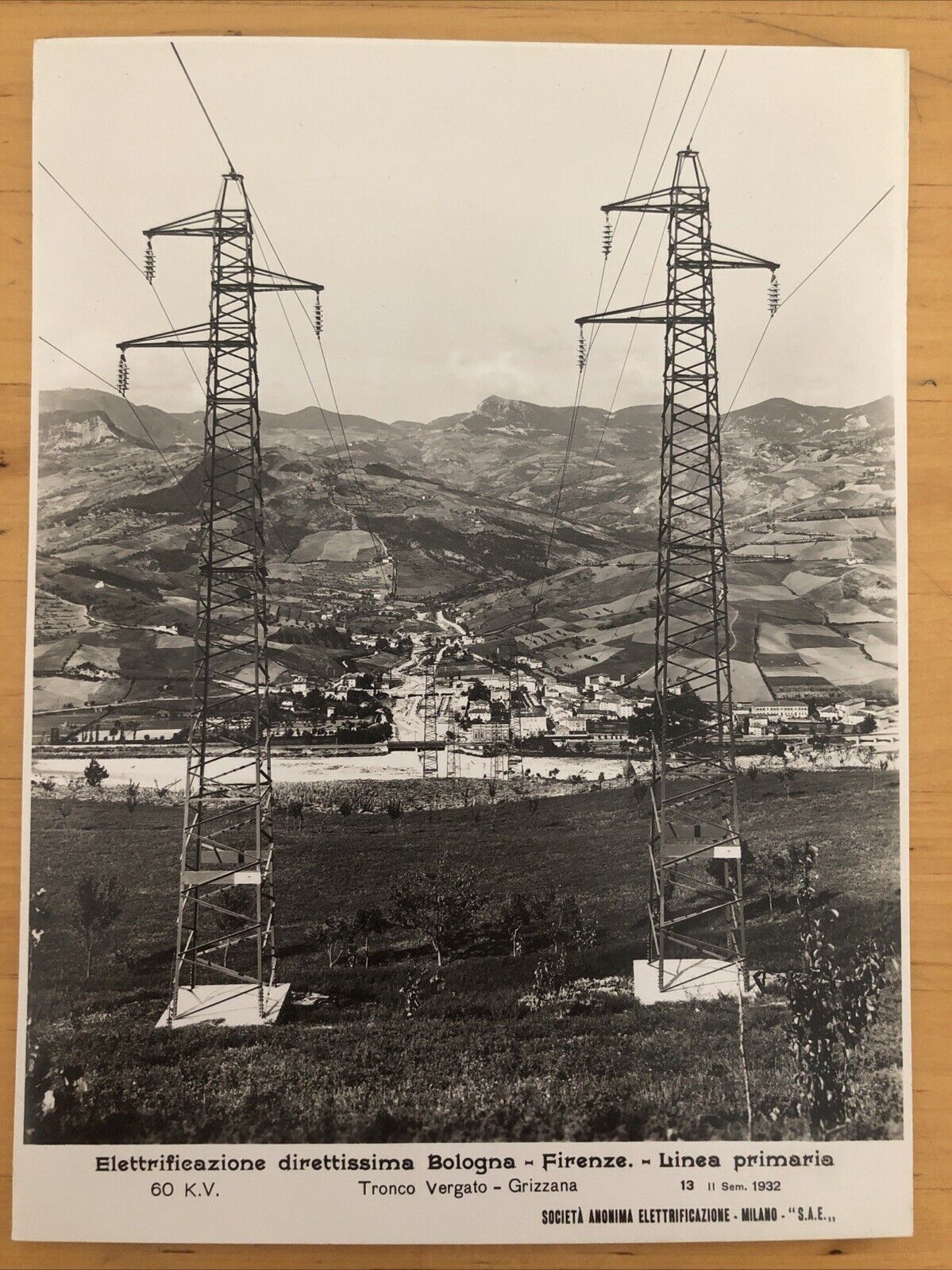 FERROVIE fotografia originale 1932, dirett. Bologna Firenze. elettrificazione