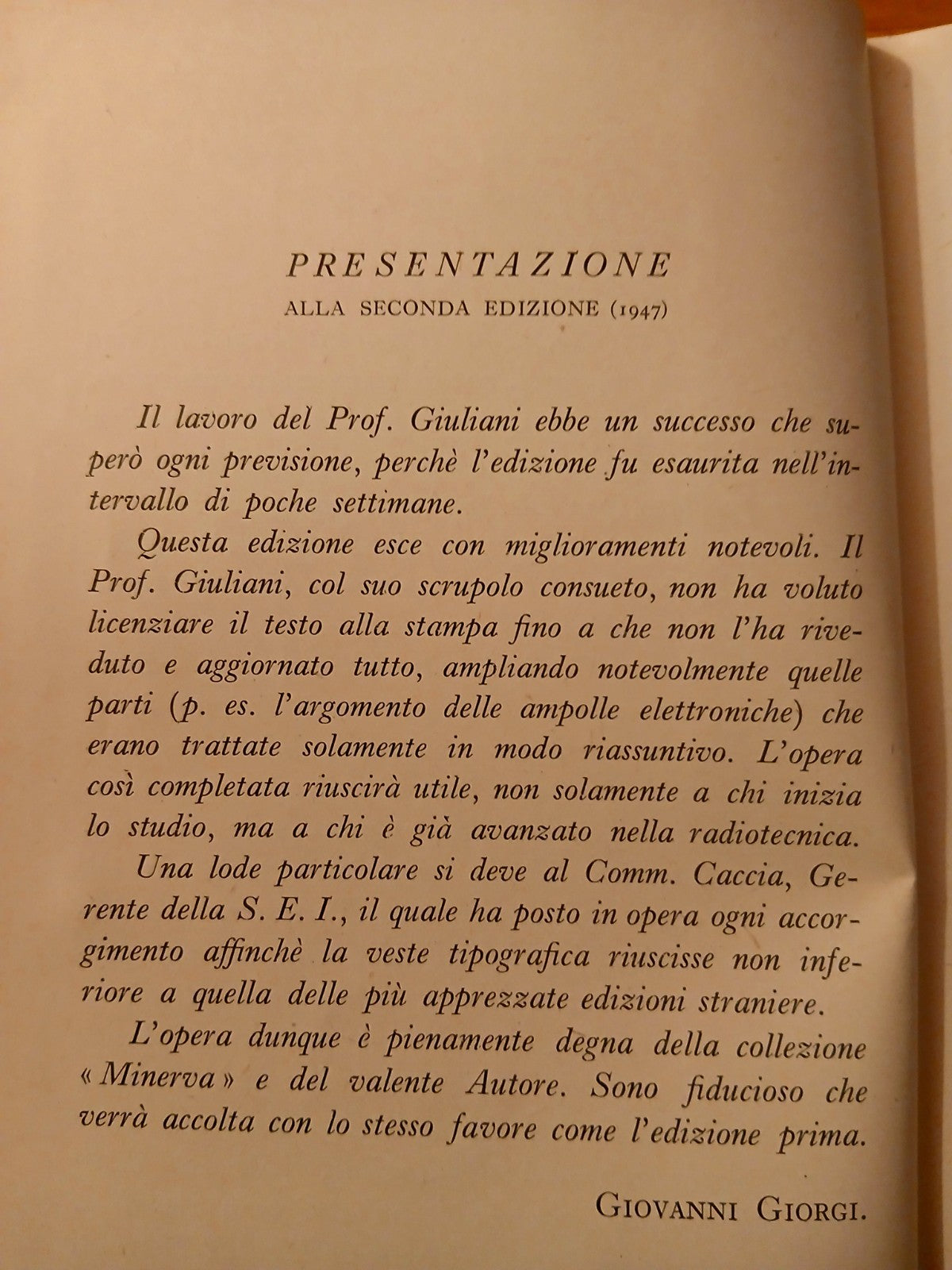 Elementi di Radiotecnica - Giacomo Giuliani - Manuali Minerva 1947