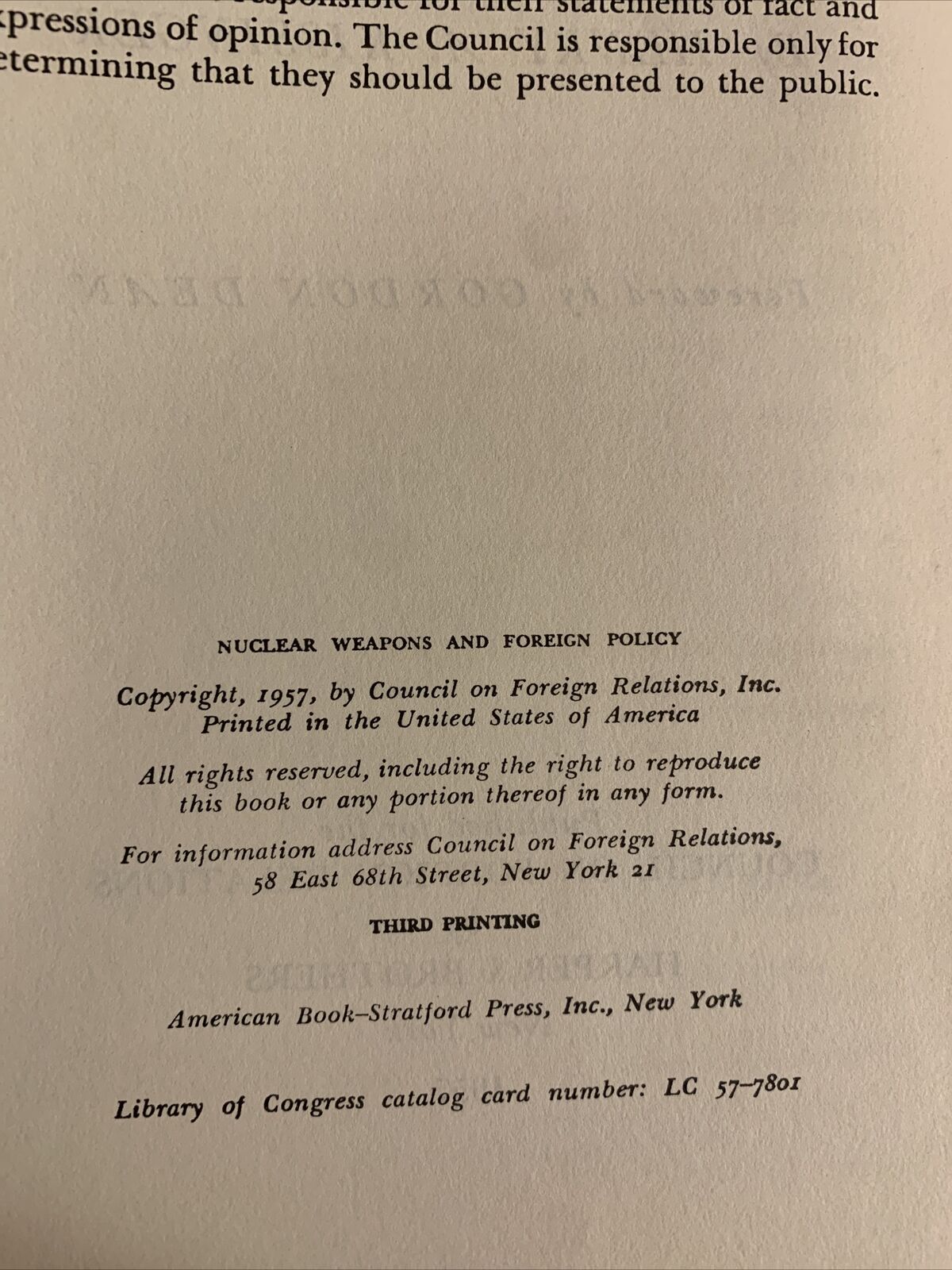 NUCLEAR WEAPONS AND FOREIGN POLICY. Henry A. Kissinger 1957 third printing
