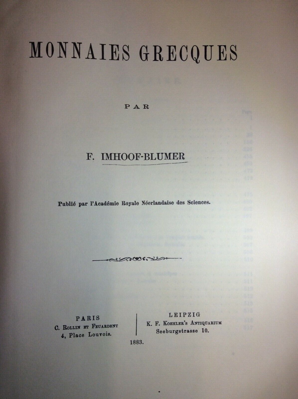 MONNAIES GRECQUES , F. IMHOOF - BLUMER , ARNALDO FORNI COPIA ANASTATICA