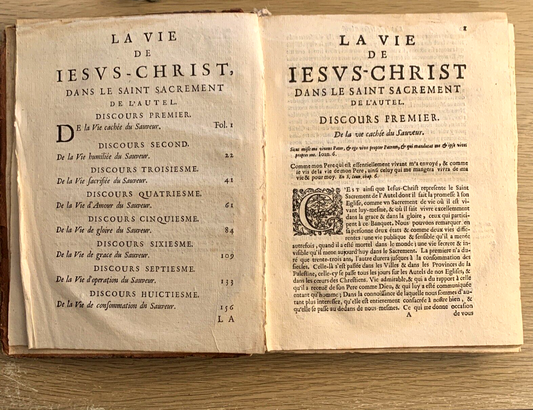LA VIE DE IESUS CHRIST dans le saint Sacrament de l'Autel. Discours premier.