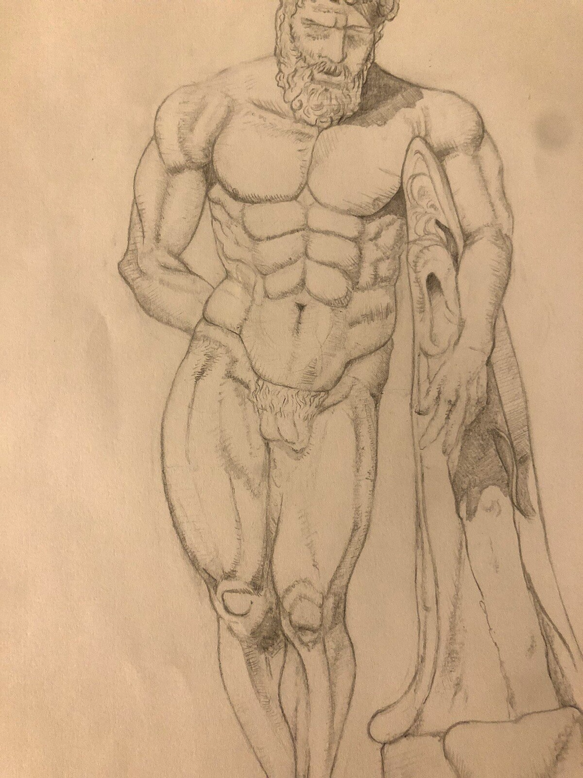 Original pencil drawing Hercules - Classical sculpture, Academic Figure study