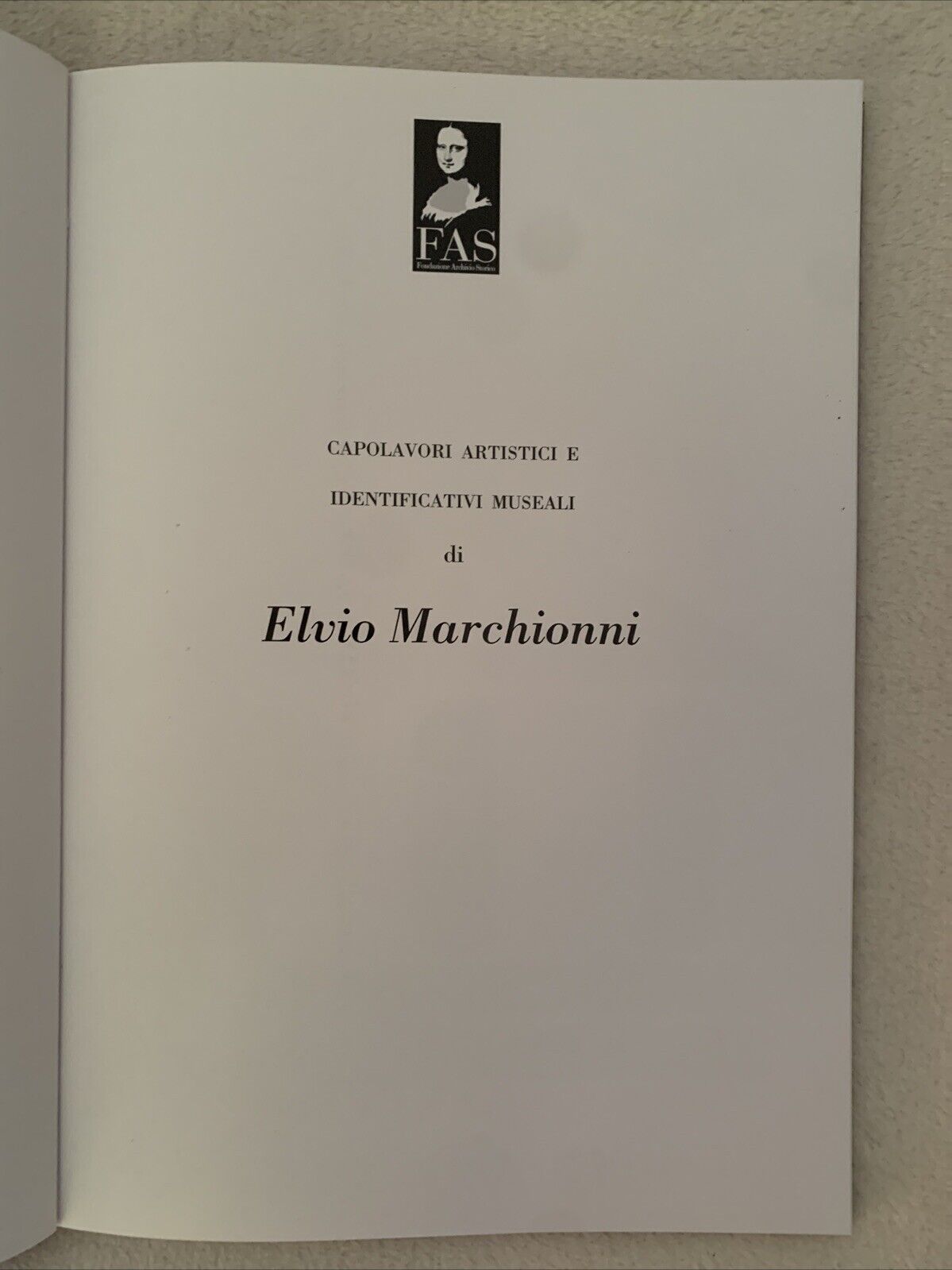 Elvio Marchionni Capolavori Artistici e identificativi museali FAS