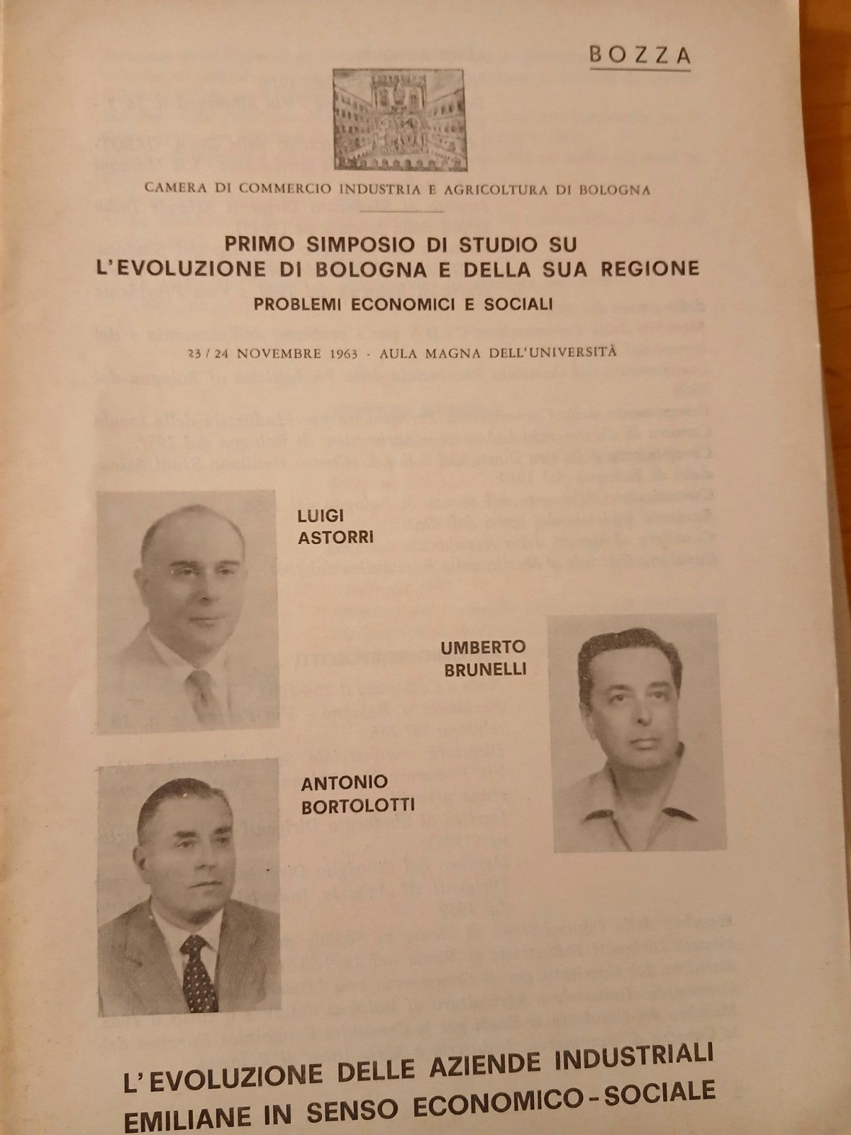 Primo simposio di studio su l'evoluzione di Bologna e della sua regione 1963