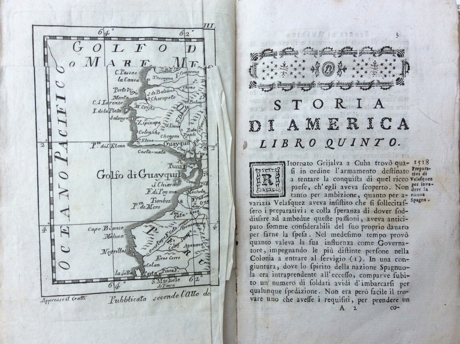 STORIA DI AMERICA, GUGLIELMO ROBERTSON, presso GIOVANNI GATTI, VENEZIA 1778