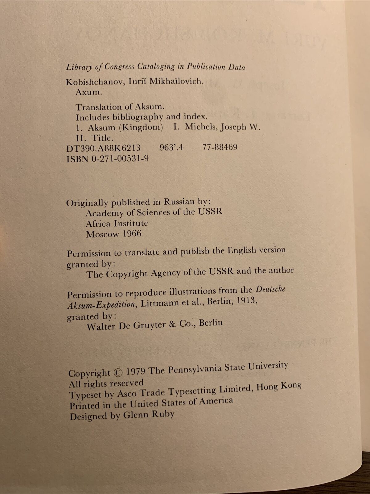 AXUM - Yuri M. Kobishchanov. Lorraine. Pennsylvania University Press 1979 #