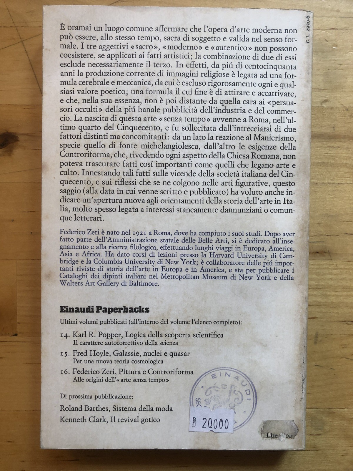 Pittura e controriforma alle origini dell'arte senza tempo - Zeri, Einaudi 1970