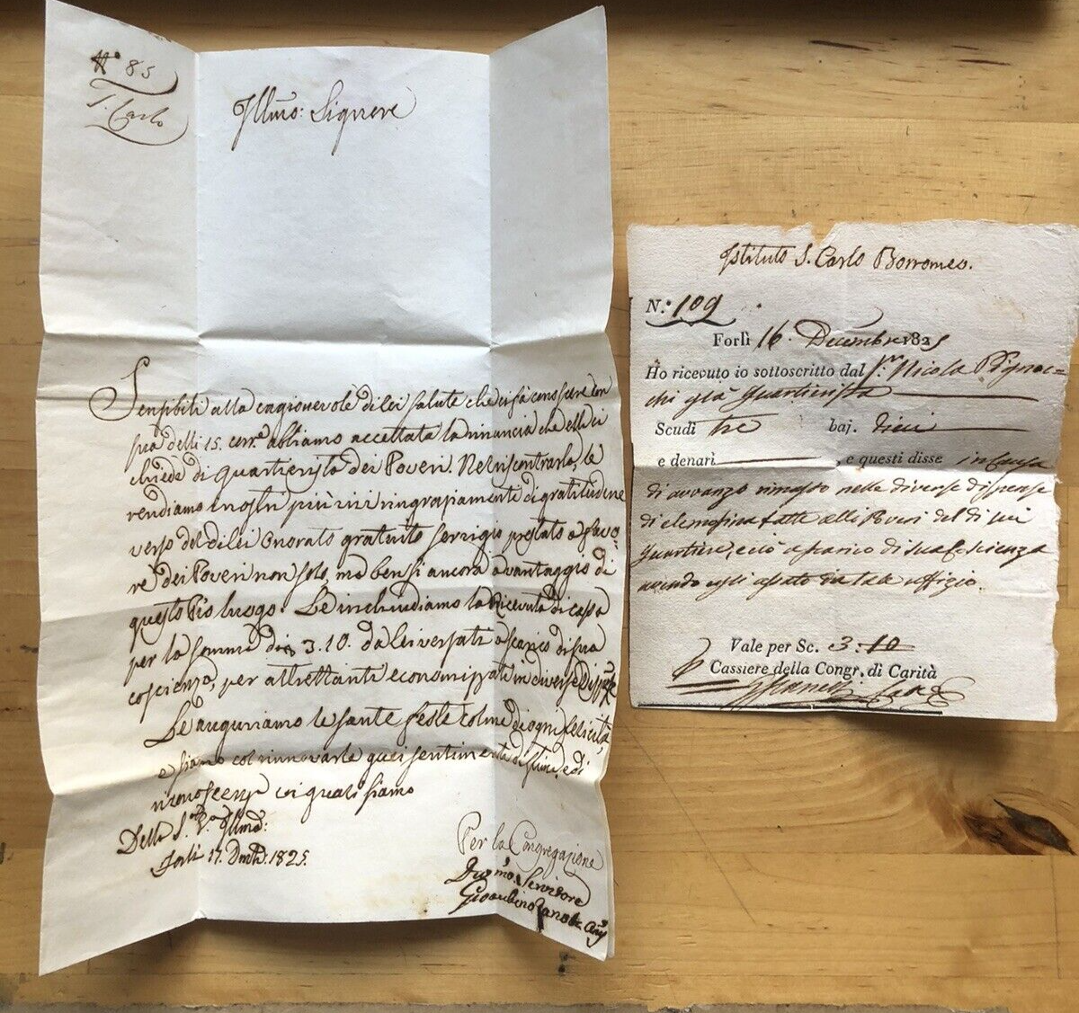 Documento manoscritto 1825 città di Forlì