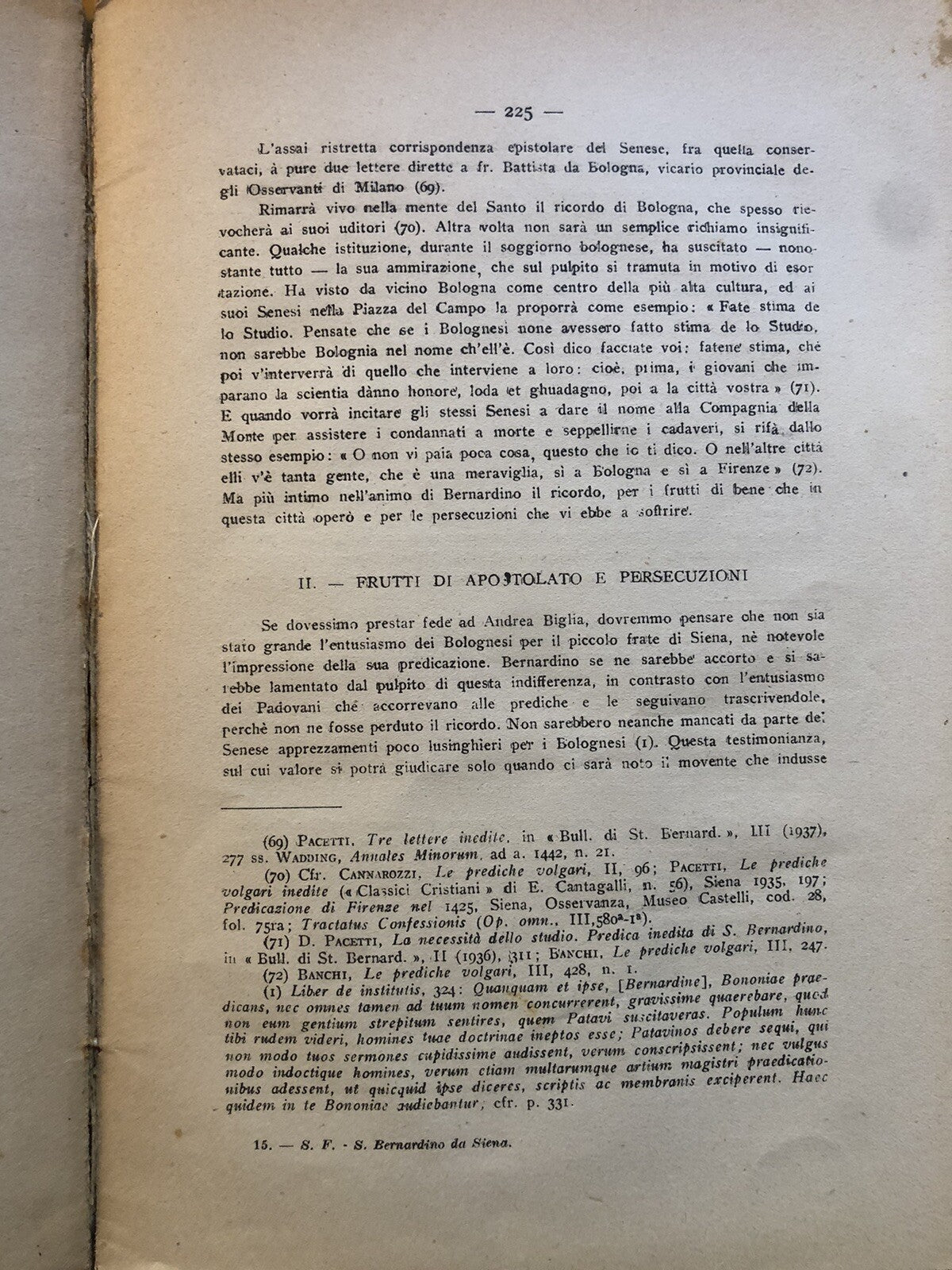 San Bernardino da Siena a Bologna, Celestino Piana, Vallecchi estratto 1945